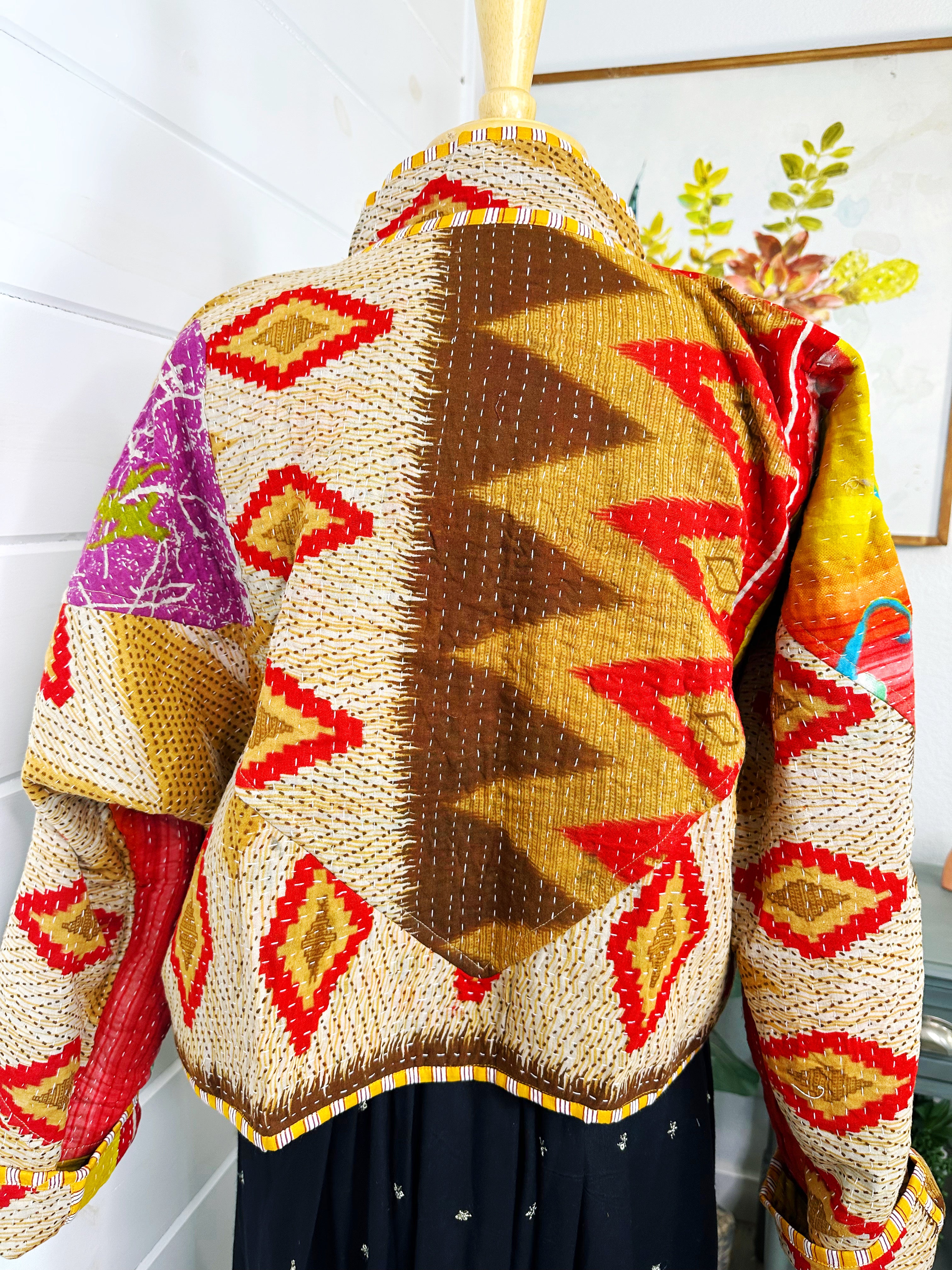 Boho Patchwork Kantha Jacket – Handmade Quilted & Reversible Blanket Coat