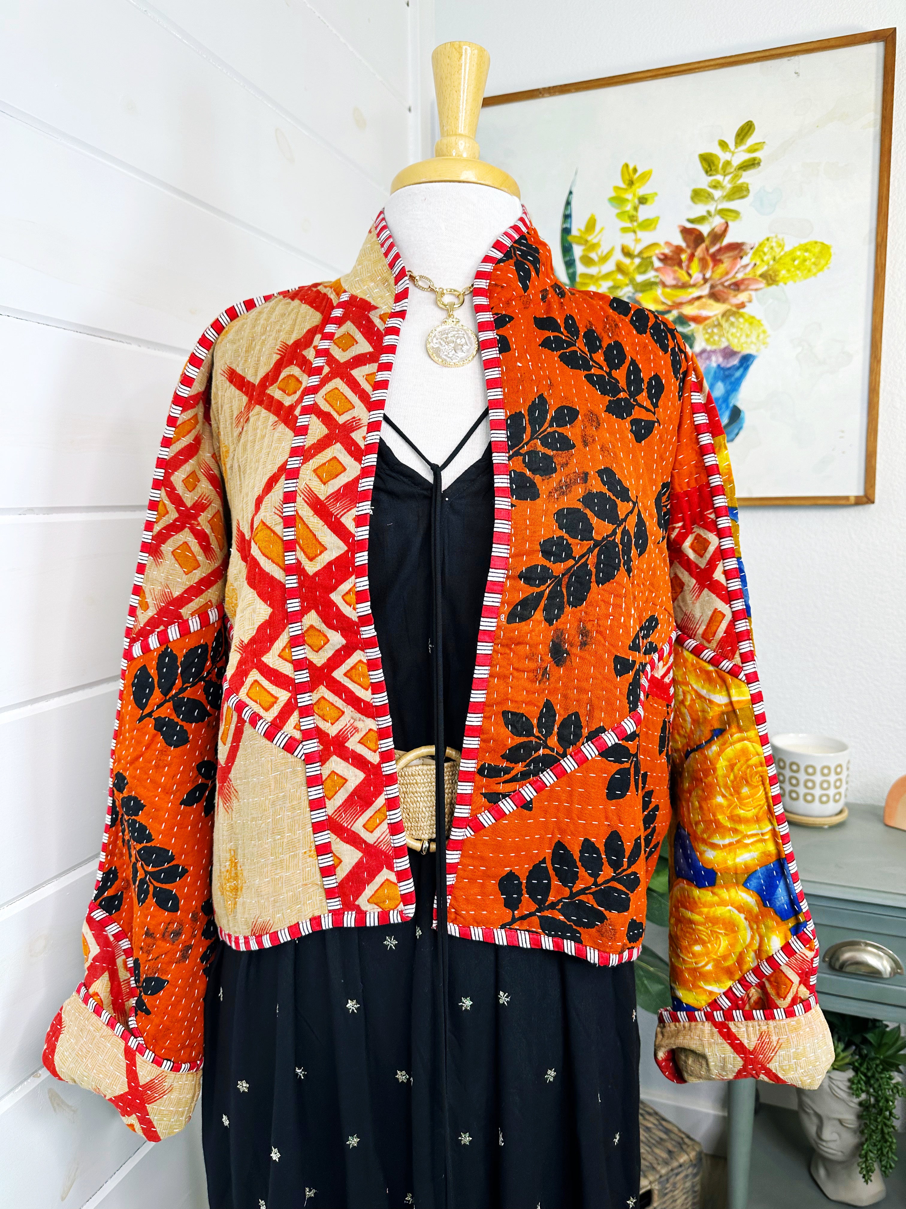 Boho Patchwork Kantha Jacket – Handmade Quilted & Reversible Blanket Coat