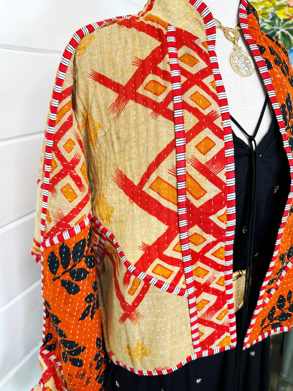 Boho Patchwork Kantha Jacket – Handmade Quilted & Reversible Blanket Coat