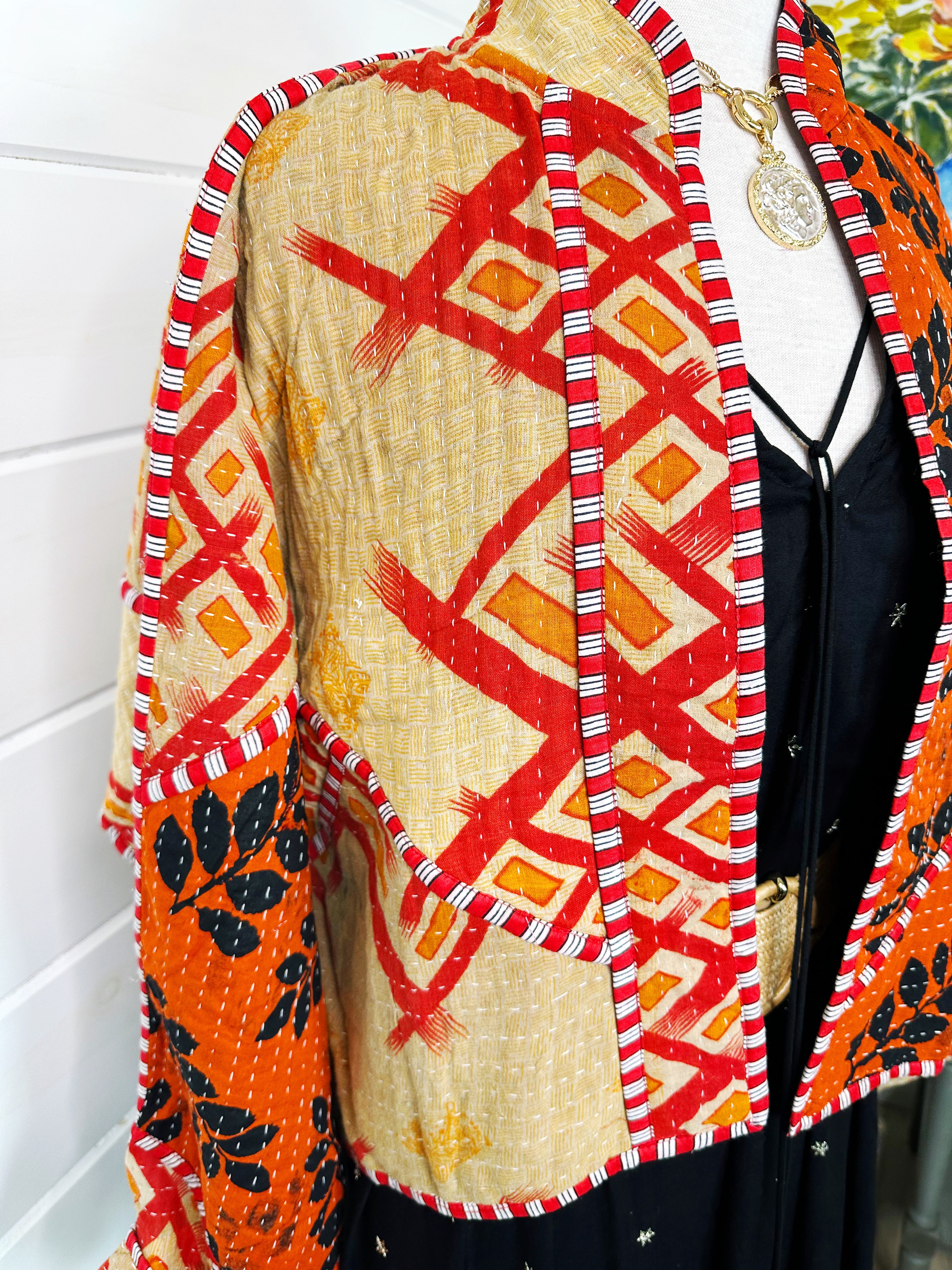 Boho Patchwork Kantha Jacket – Handmade Quilted & Reversible Blanket Coat