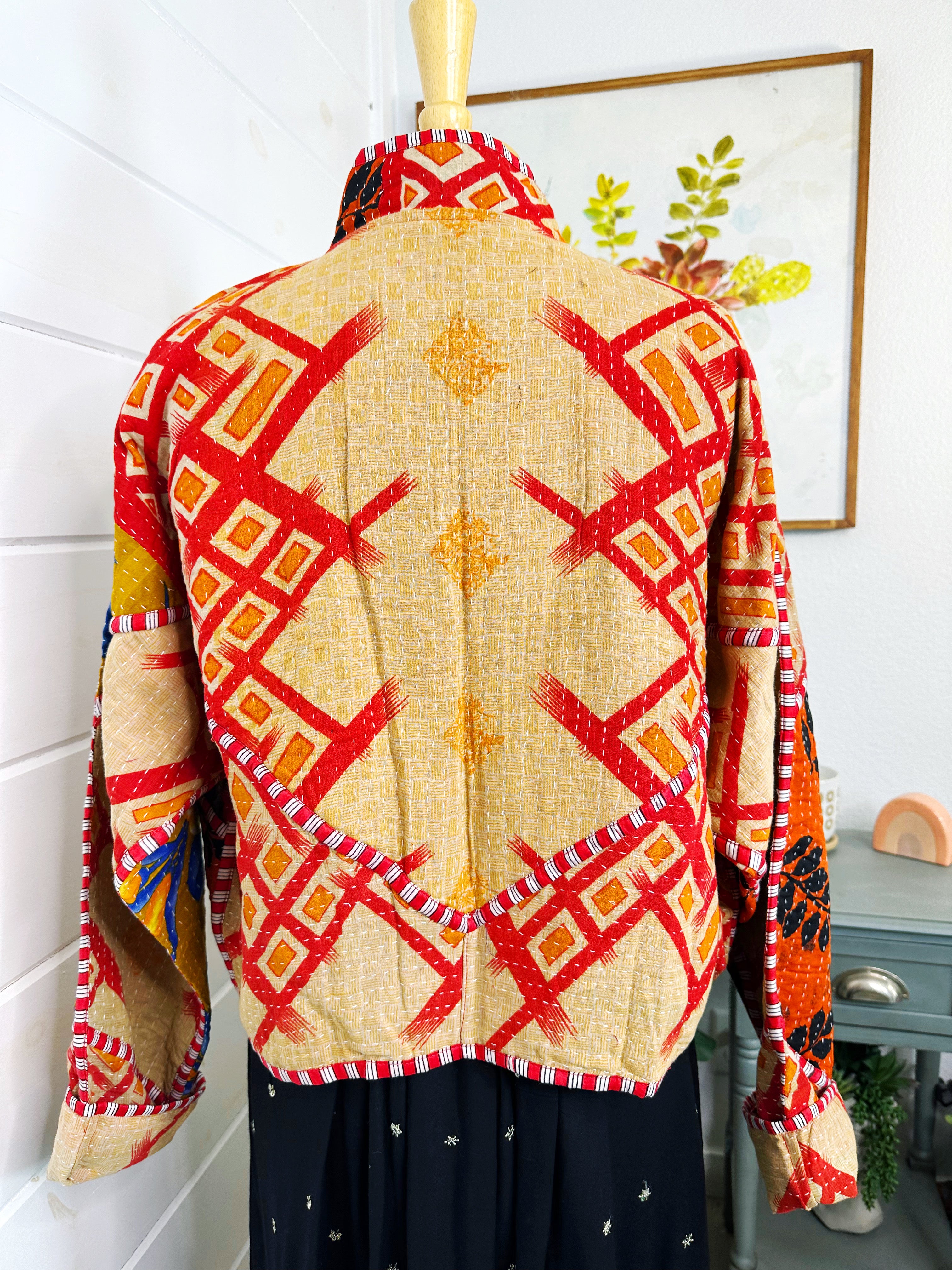 Boho Patchwork Kantha Jacket – Handmade Quilted & Reversible Blanket Coat