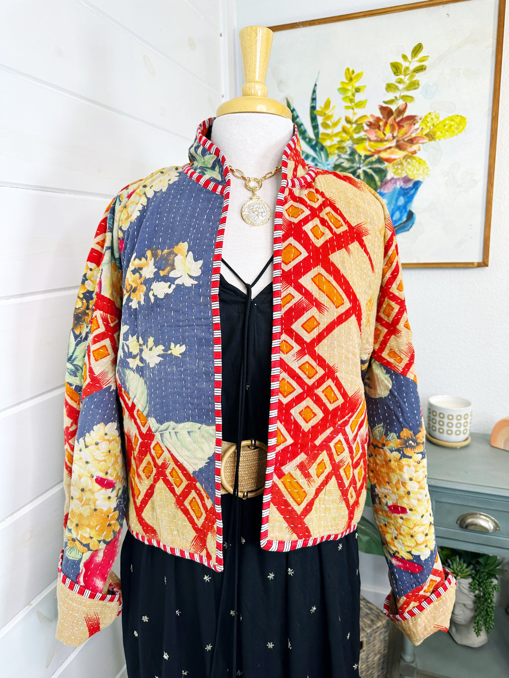 Boho Patchwork Kantha Jacket – Handmade Quilted & Reversible Blanket Coat