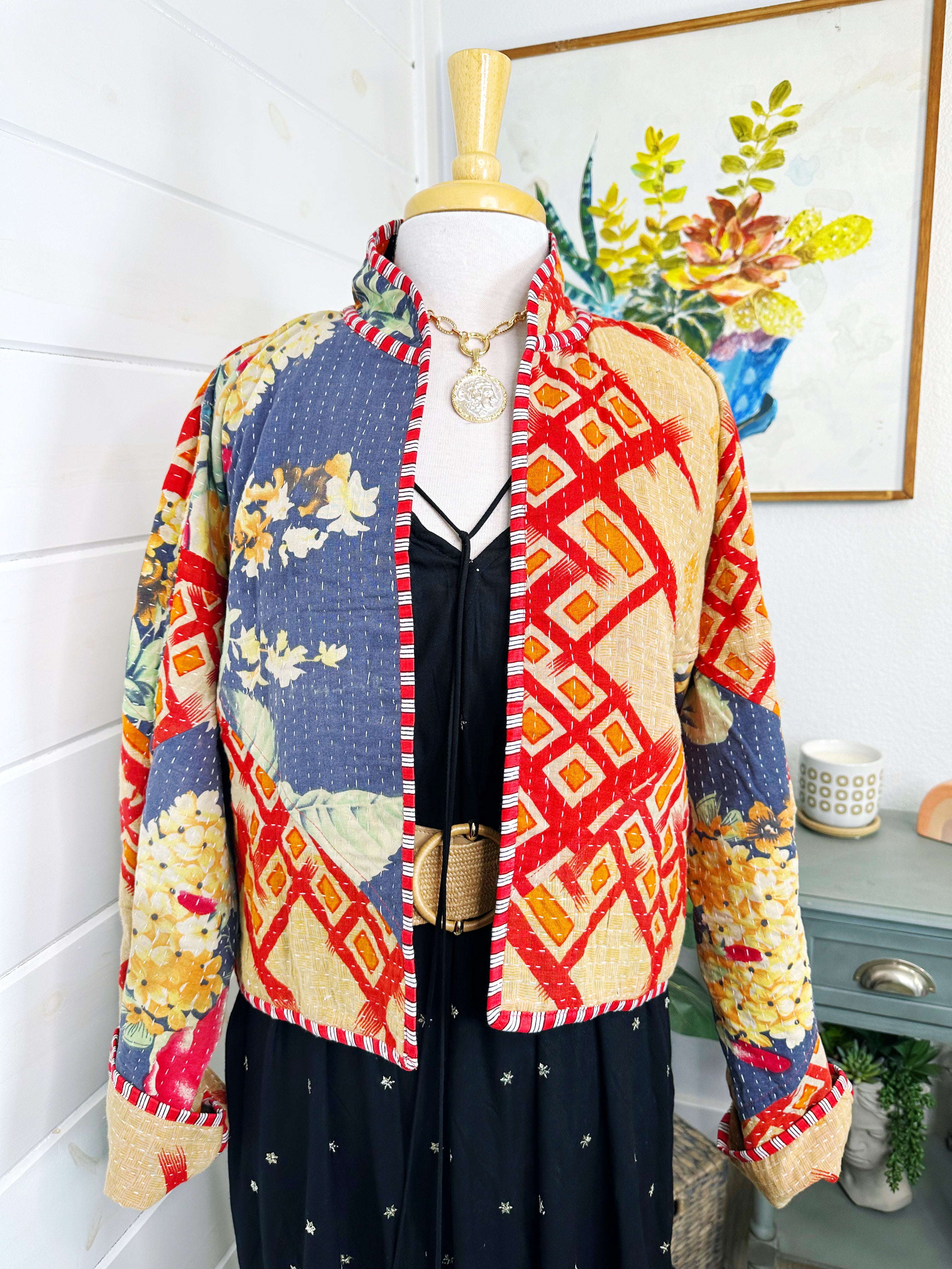 Boho Patchwork Kantha Jacket – Handmade Quilted & Reversible Blanket Coat