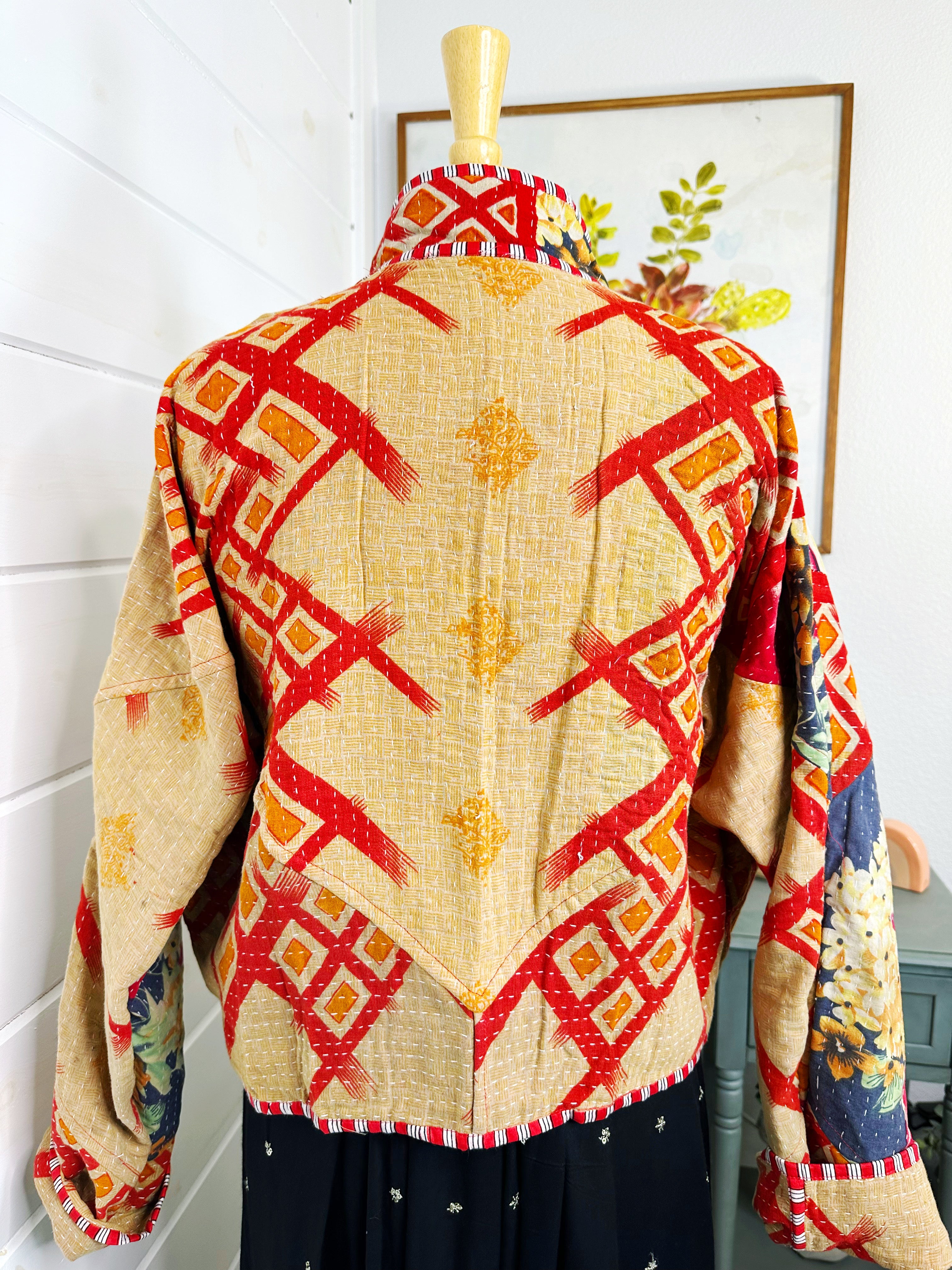 Boho Patchwork Kantha Jacket – Handmade Quilted & Reversible Blanket Coat