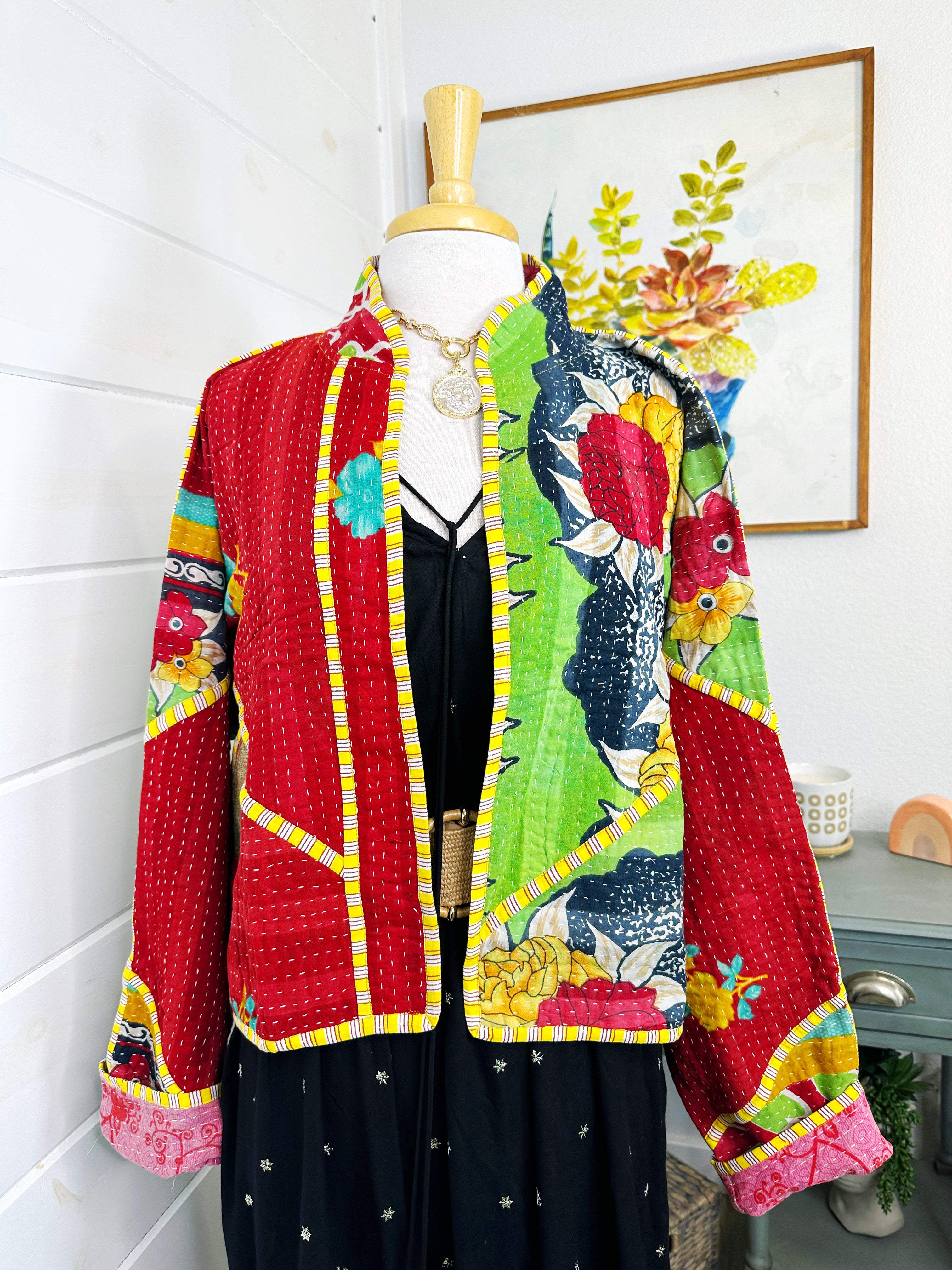 Boho Patchwork Kantha Jacket – Handmade Quilted & Reversible Blanket Coat