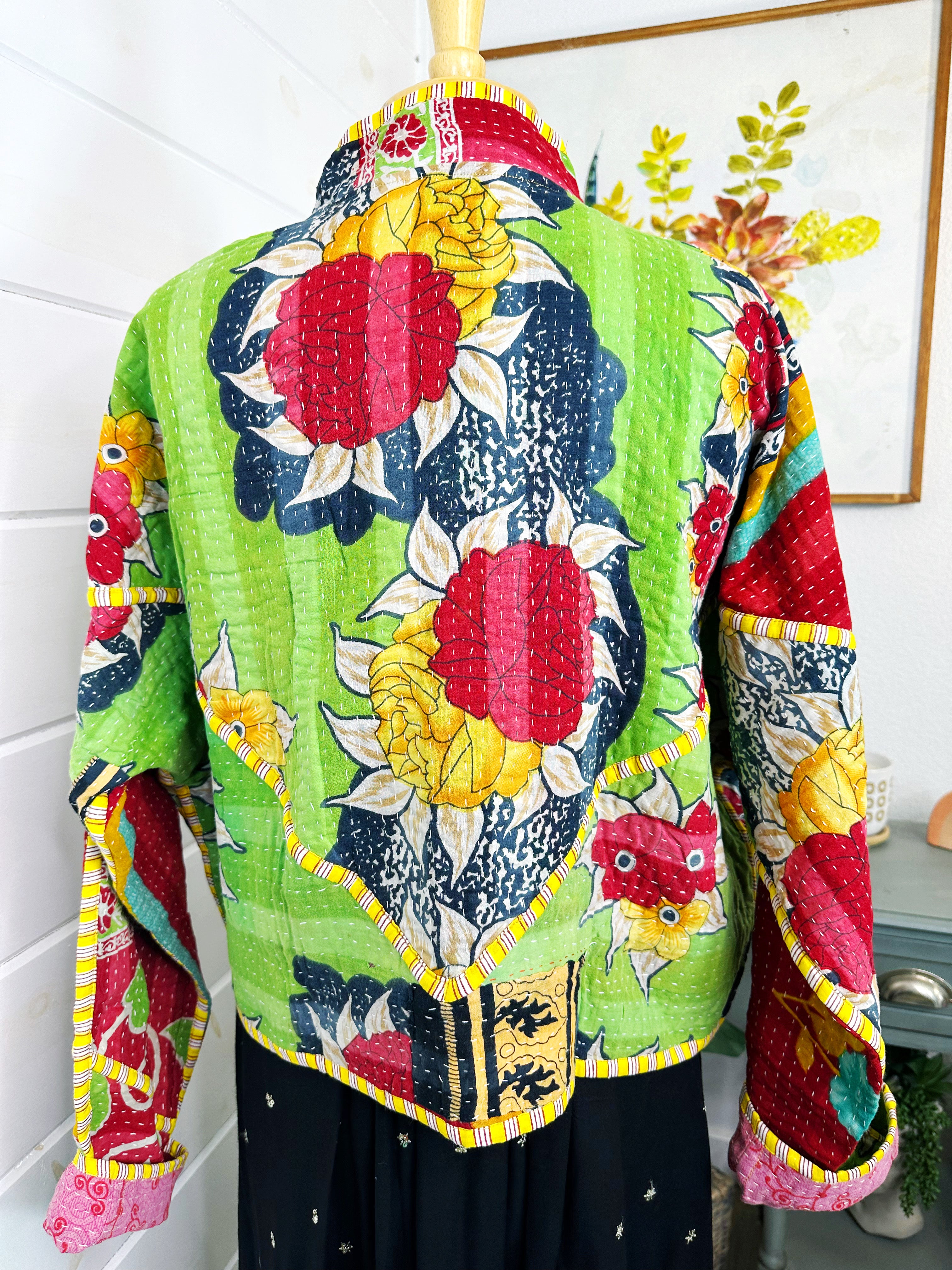 Boho Patchwork Kantha Jacket – Handmade Quilted & Reversible Blanket Coat