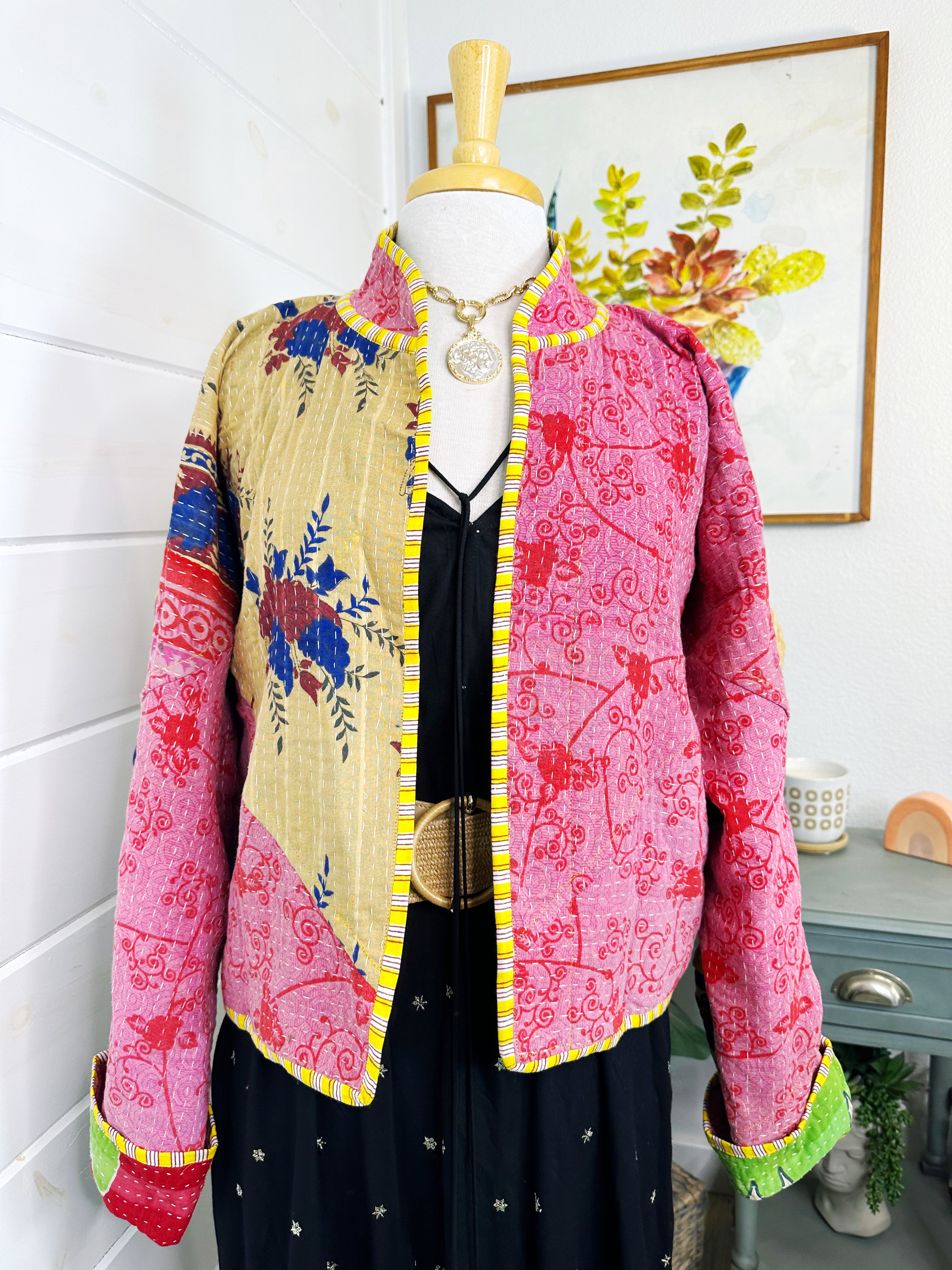 Boho Patchwork Kantha Jacket – Handmade Quilted & Reversible Blanket Coat