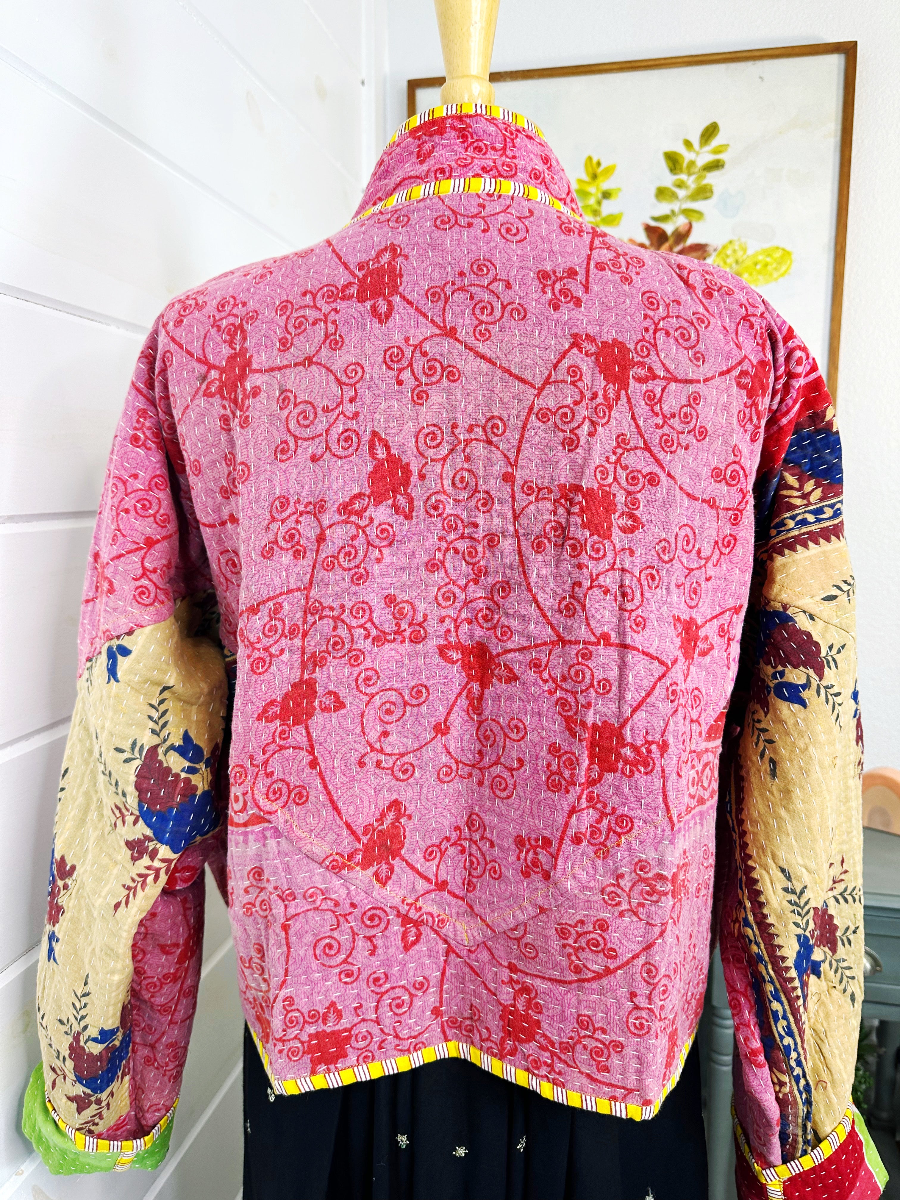 Boho Patchwork Kantha Jacket – Handmade Quilted & Reversible Blanket Coat