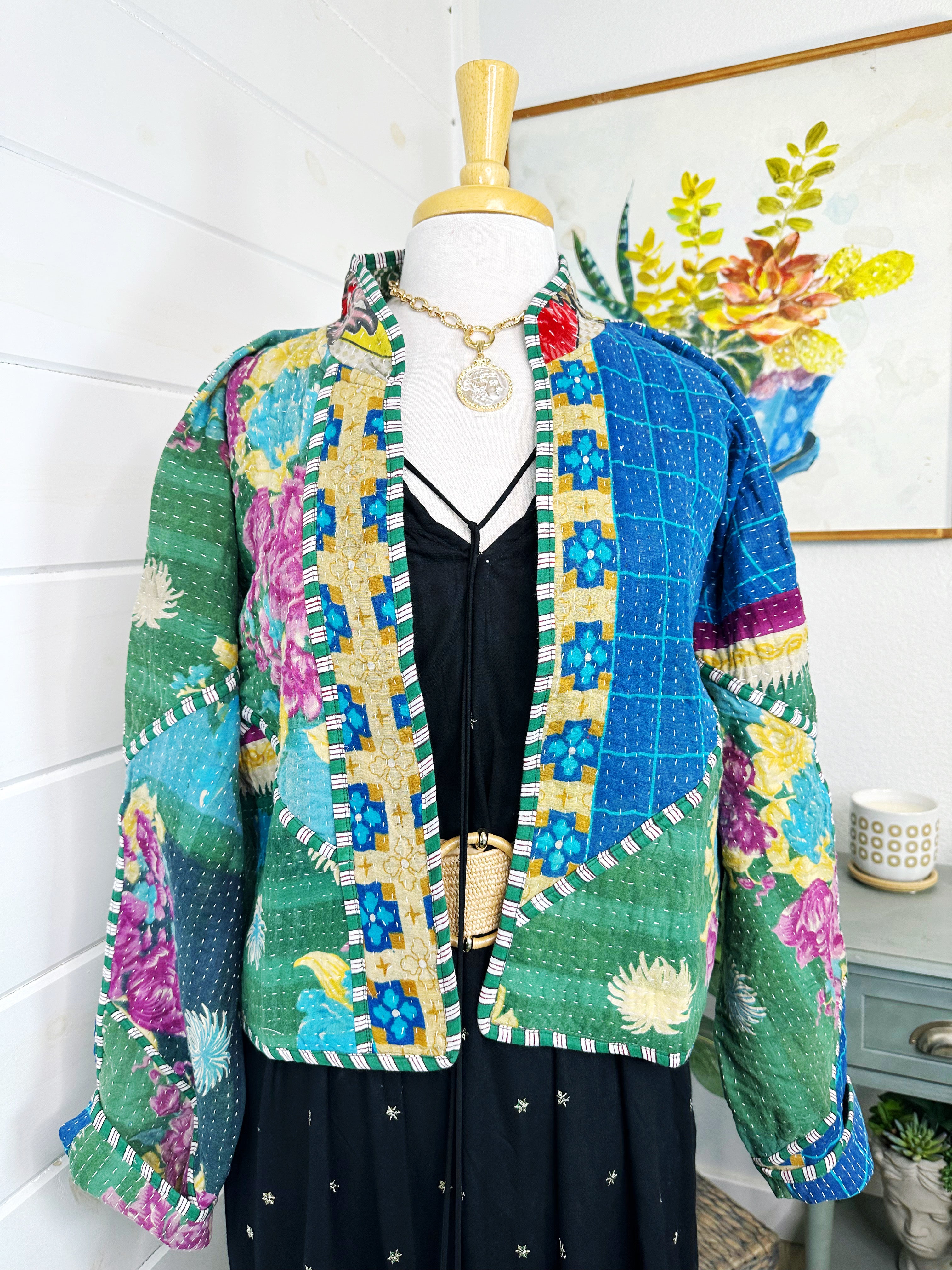 Boho Patchwork Kantha Jacket – Handmade Quilted & Reversible Blanket Coat