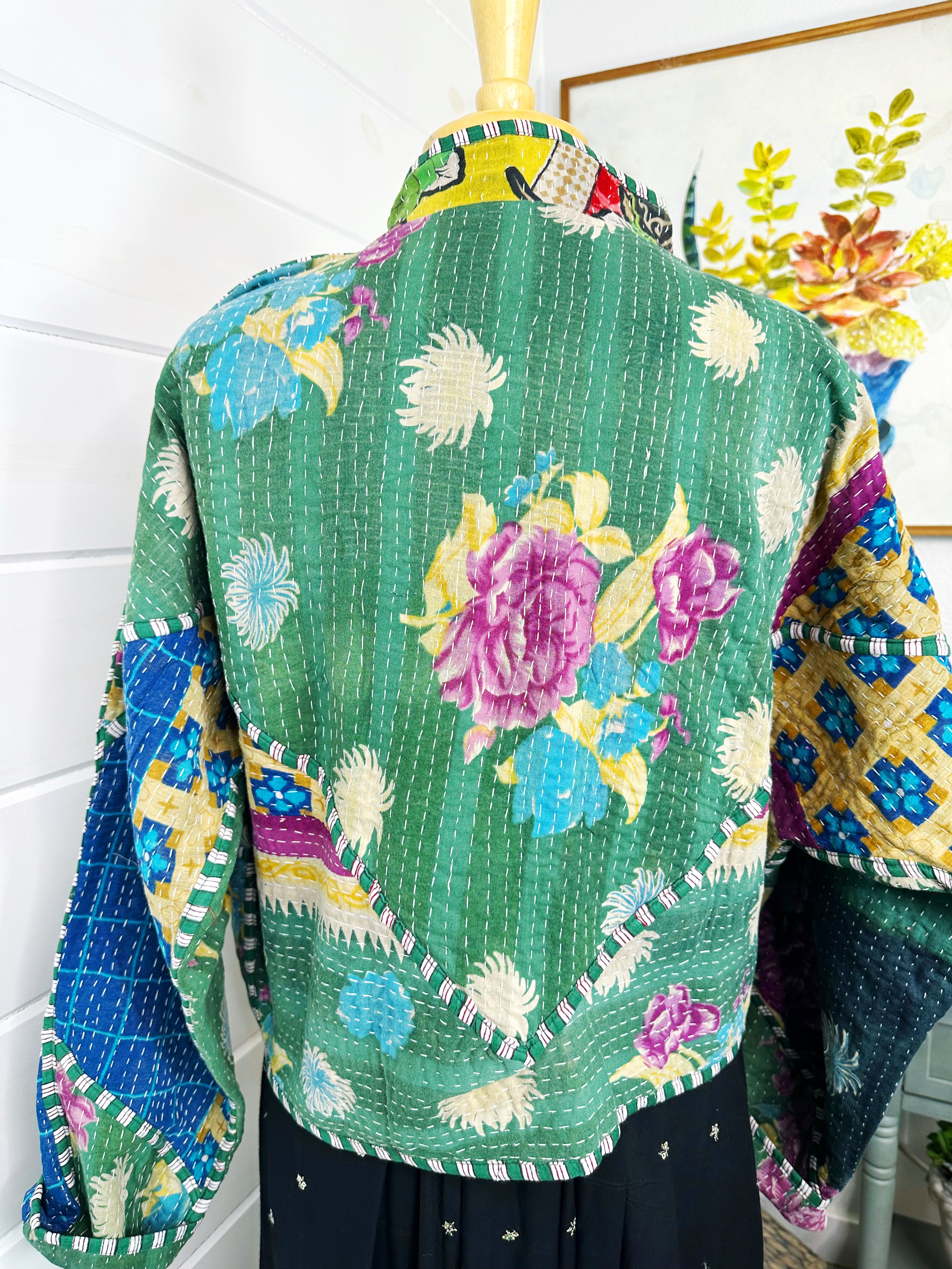 Boho Patchwork Kantha Jacket – Handmade Quilted & Reversible Blanket Coat