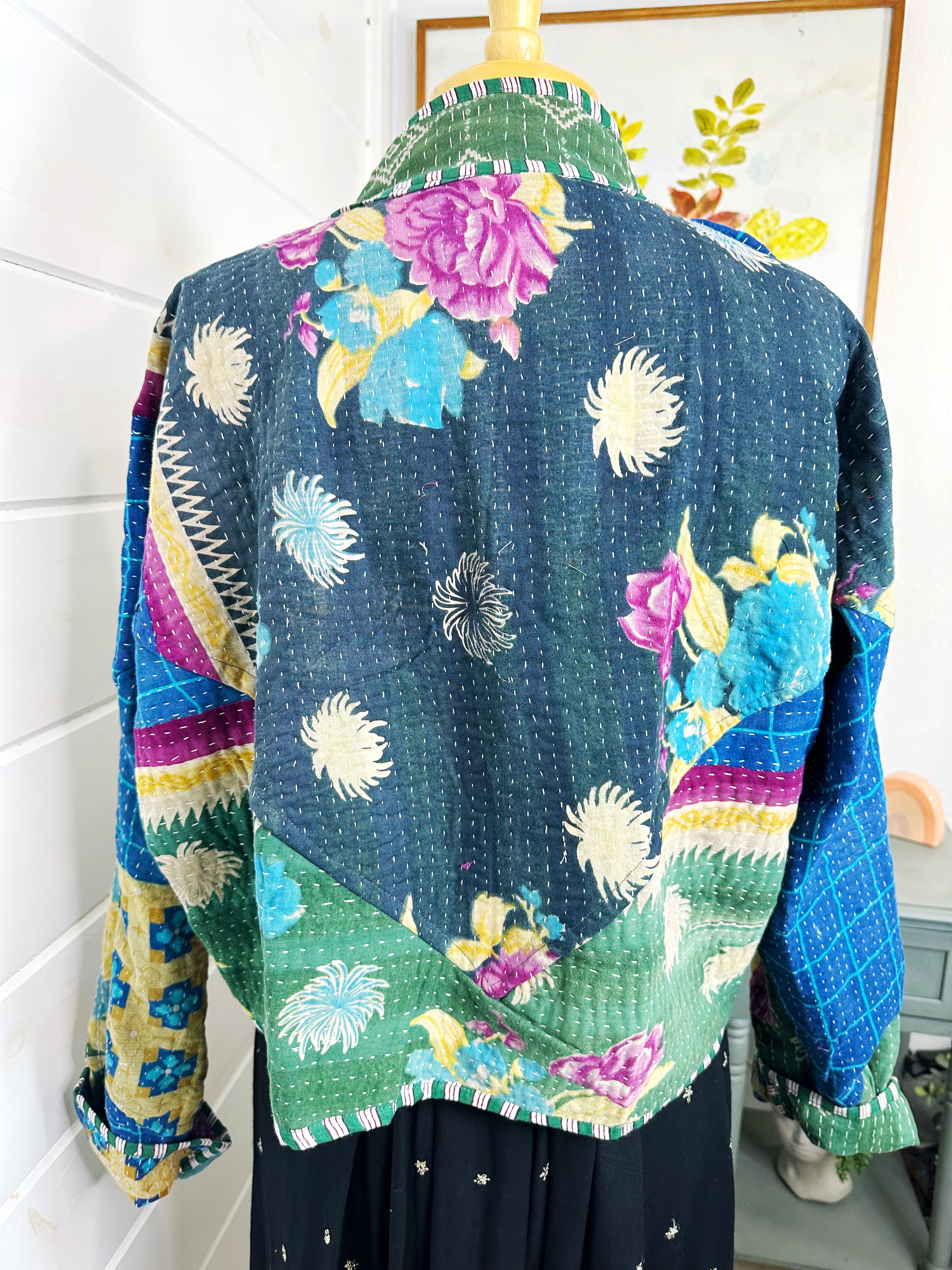 Boho Patchwork Kantha Jacket – Handmade Quilted & Reversible Blanket Coat