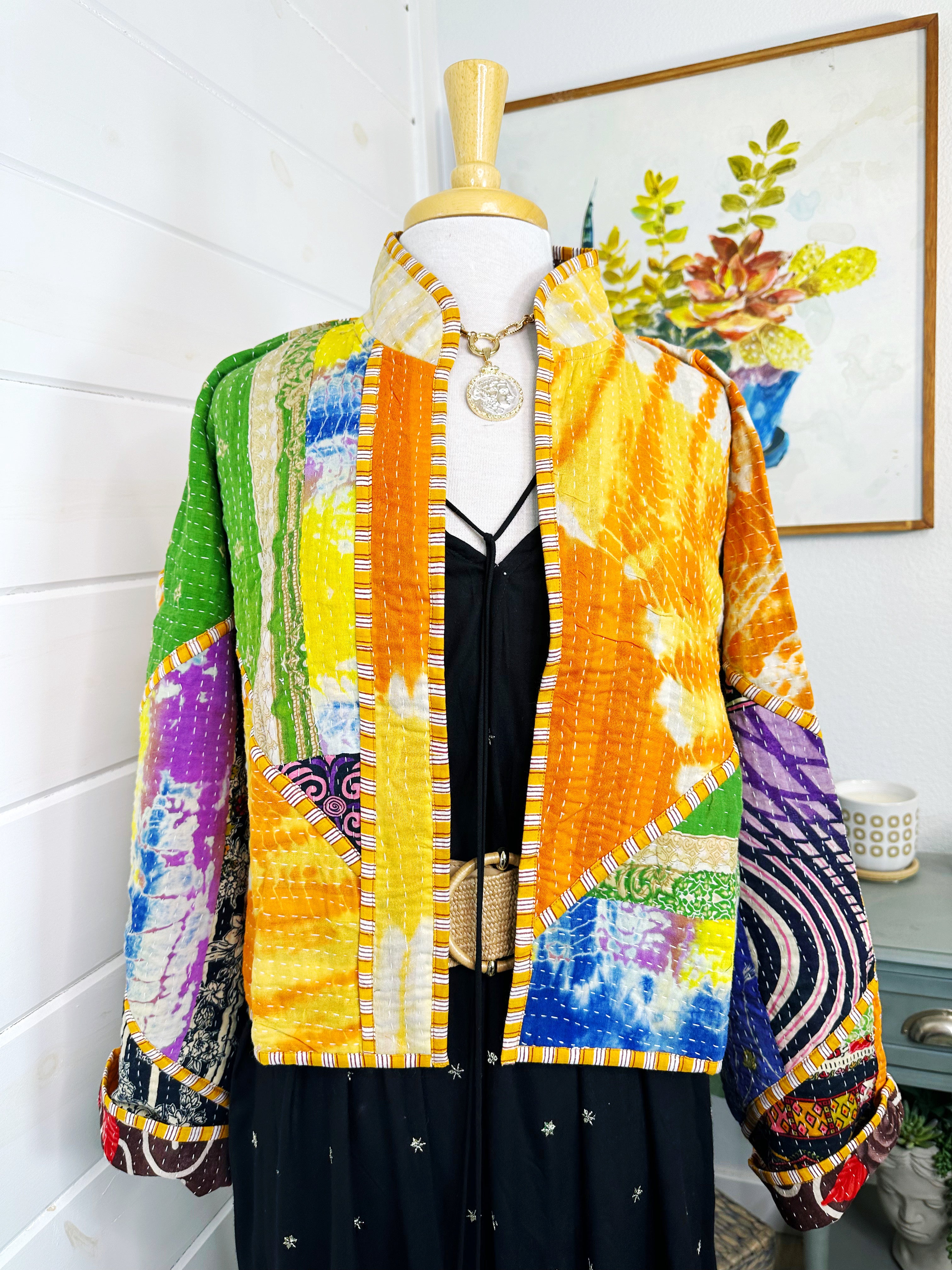 Boho Patchwork Kantha Jacket – Handmade Quilted & Reversible Blanket Coat