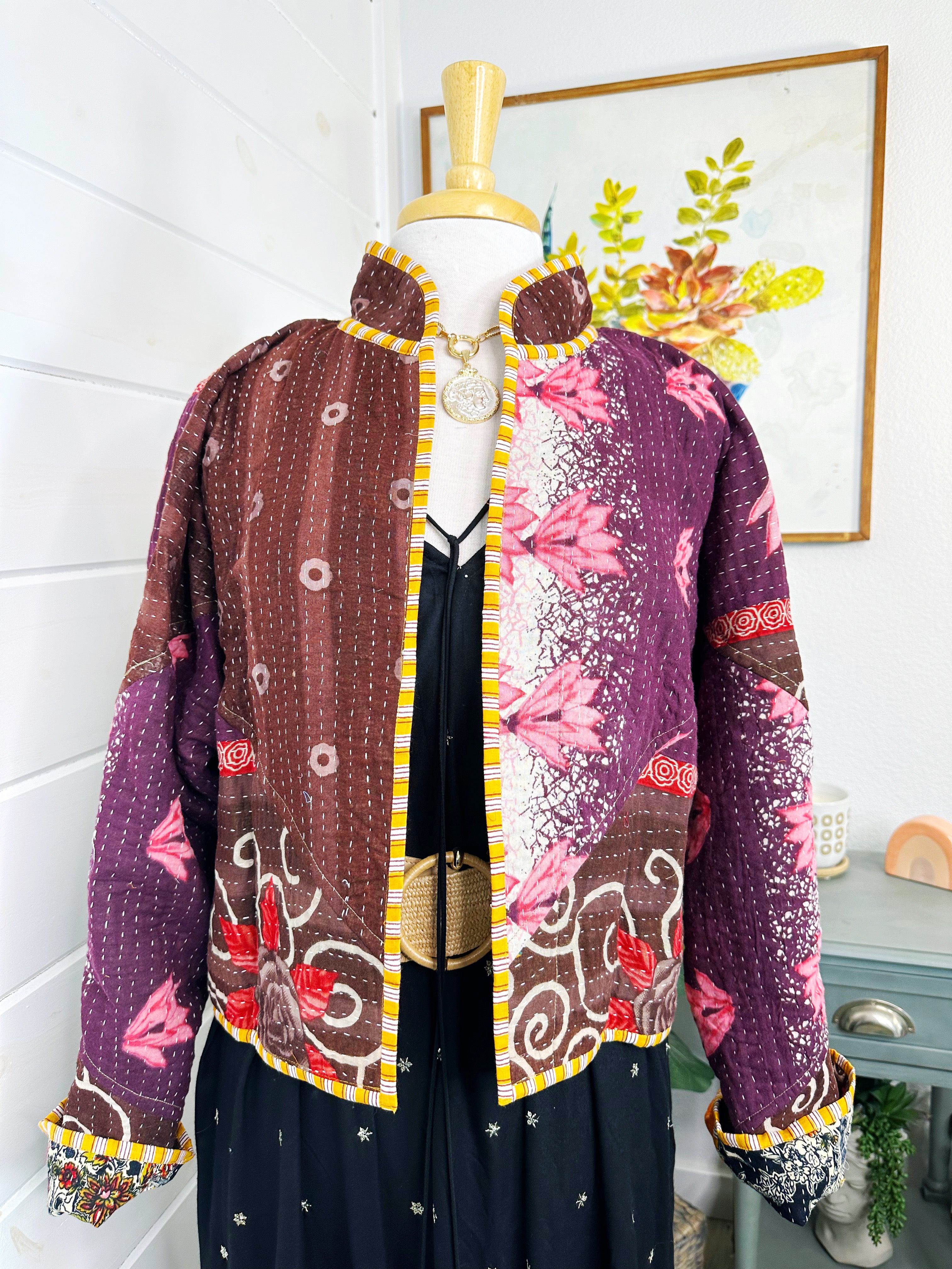 Boho Patchwork Kantha Jacket – Handmade Quilted & Reversible Blanket Coat