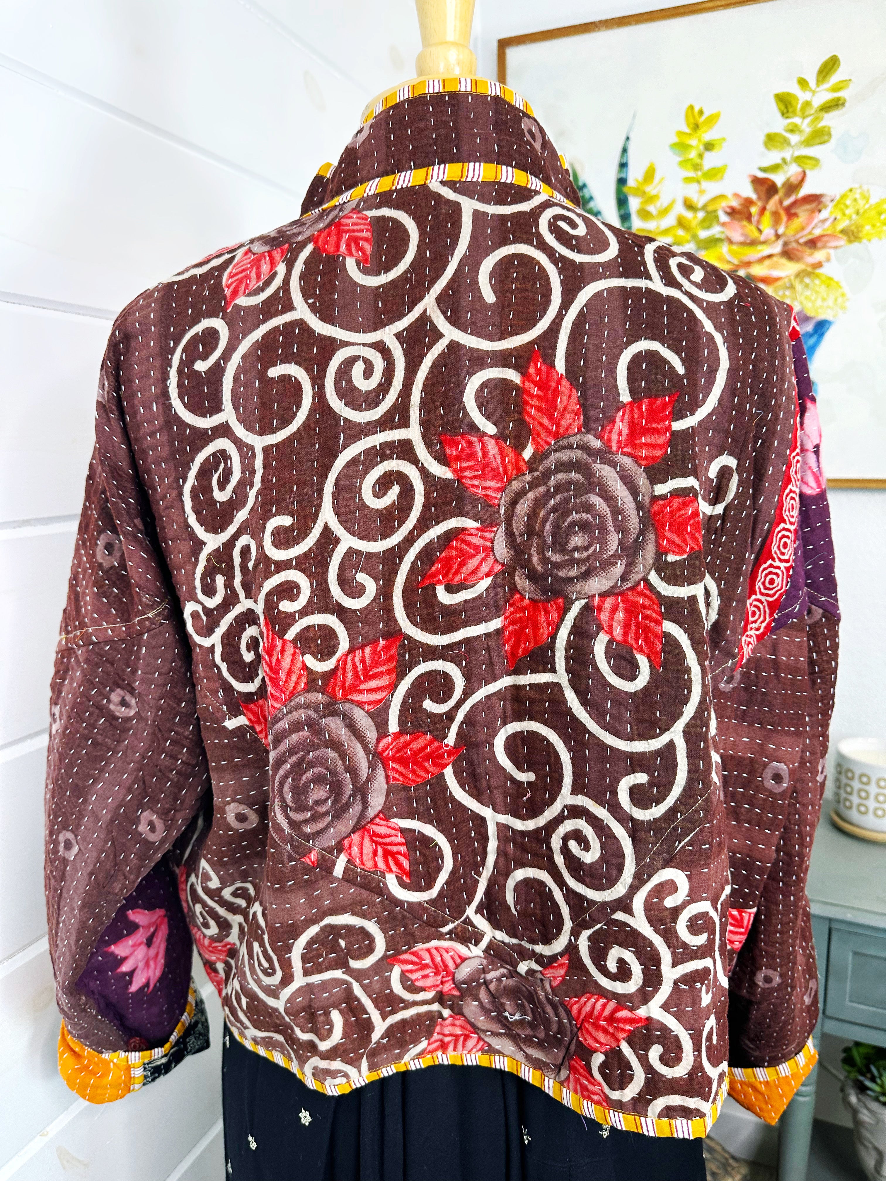Boho Patchwork Kantha Jacket – Handmade Quilted & Reversible Blanket Coat