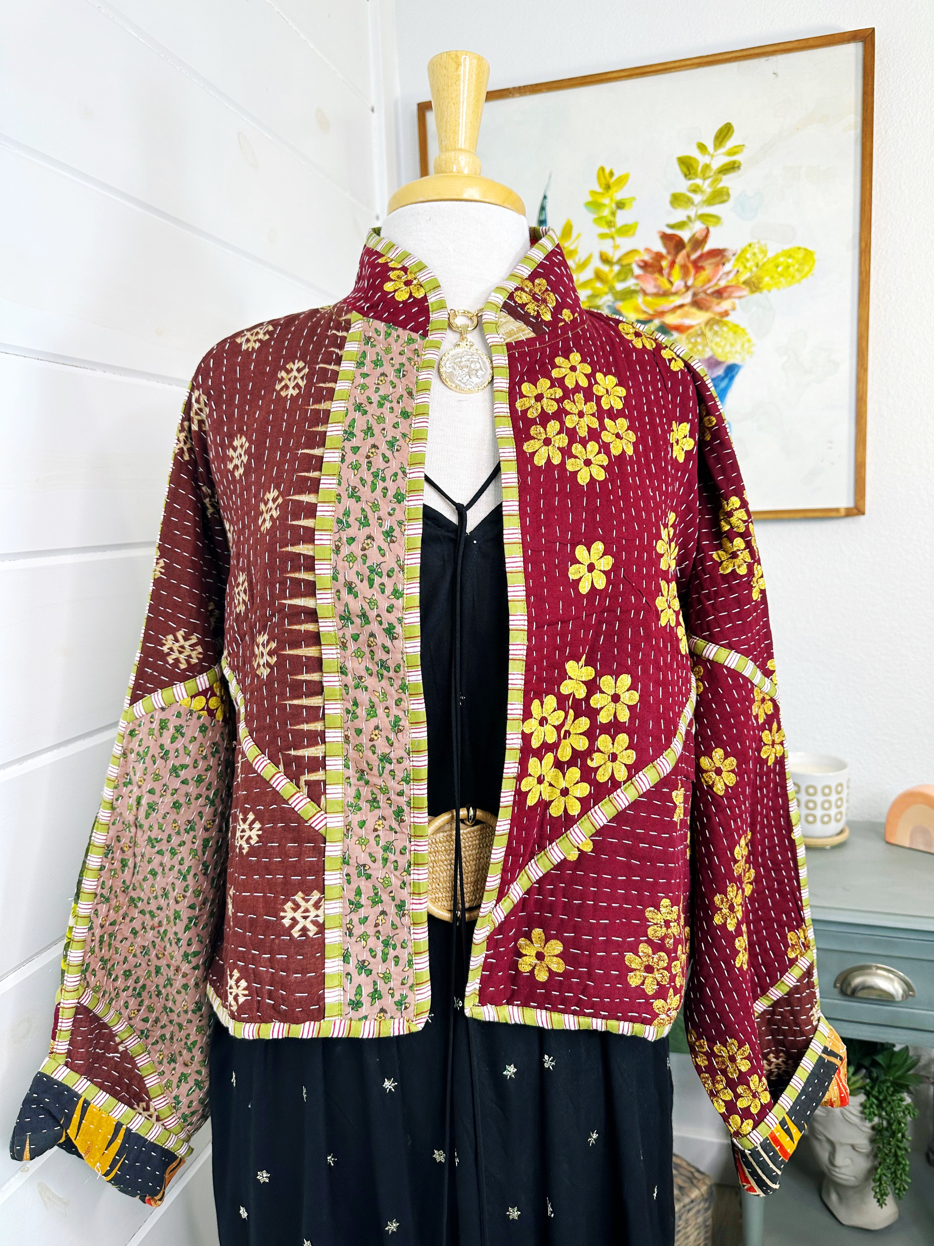 Boho Patchwork Kantha Jacket – Handmade Quilted & Reversible Blanket Coat