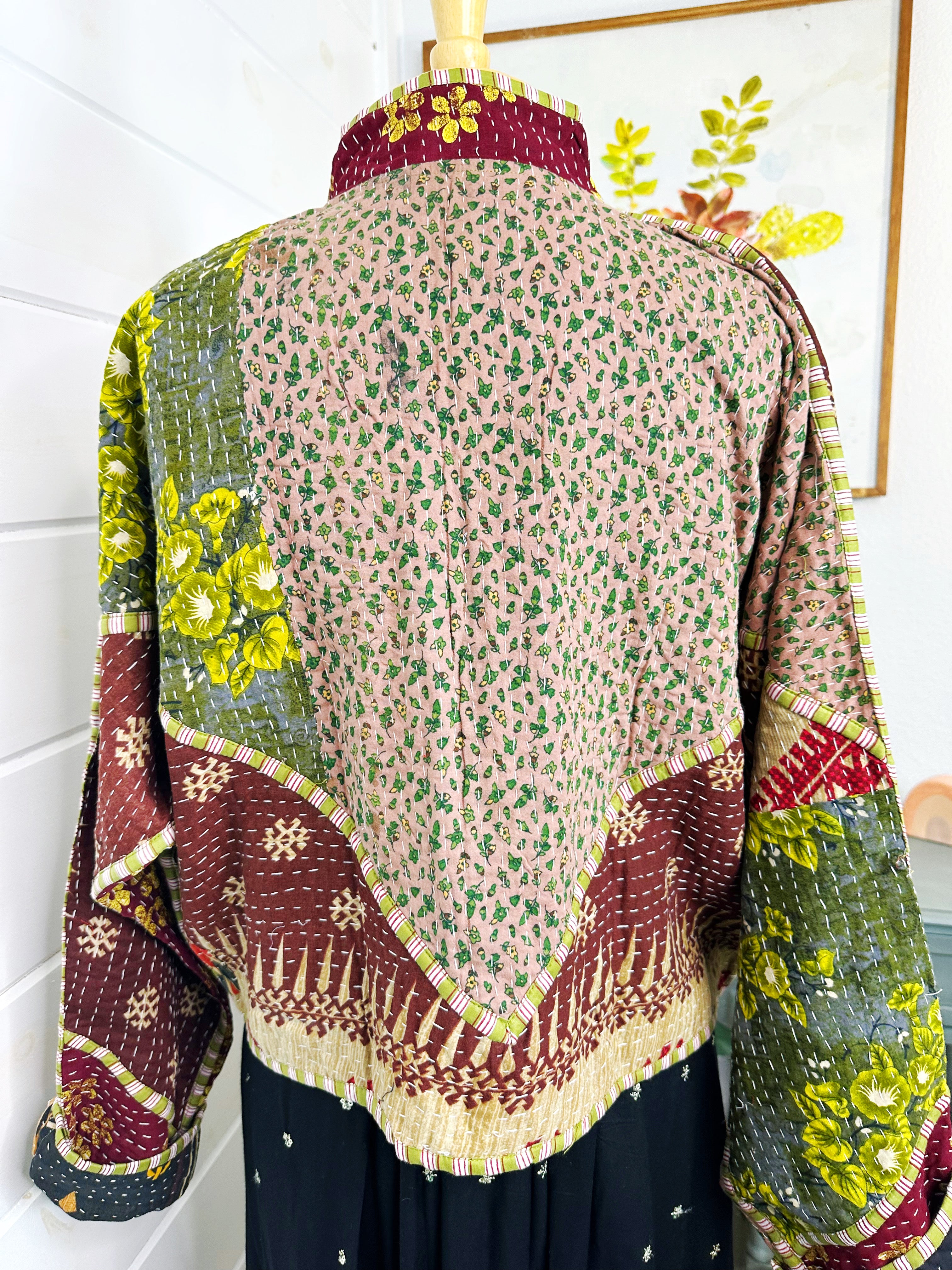 Boho Patchwork Kantha Jacket – Handmade Quilted & Reversible Blanket Coat