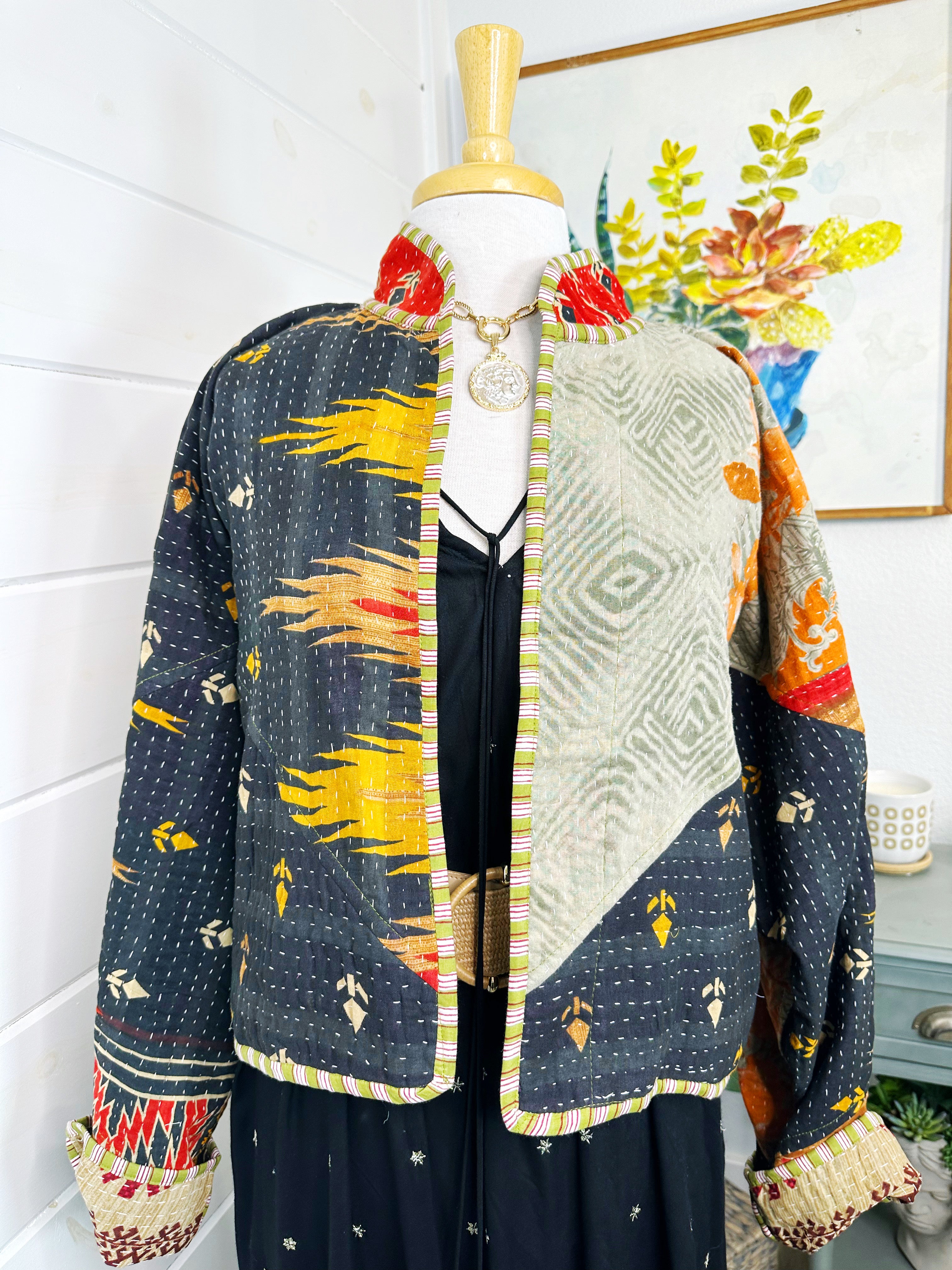 Boho Patchwork Kantha Jacket – Handmade Quilted & Reversible Blanket Coat