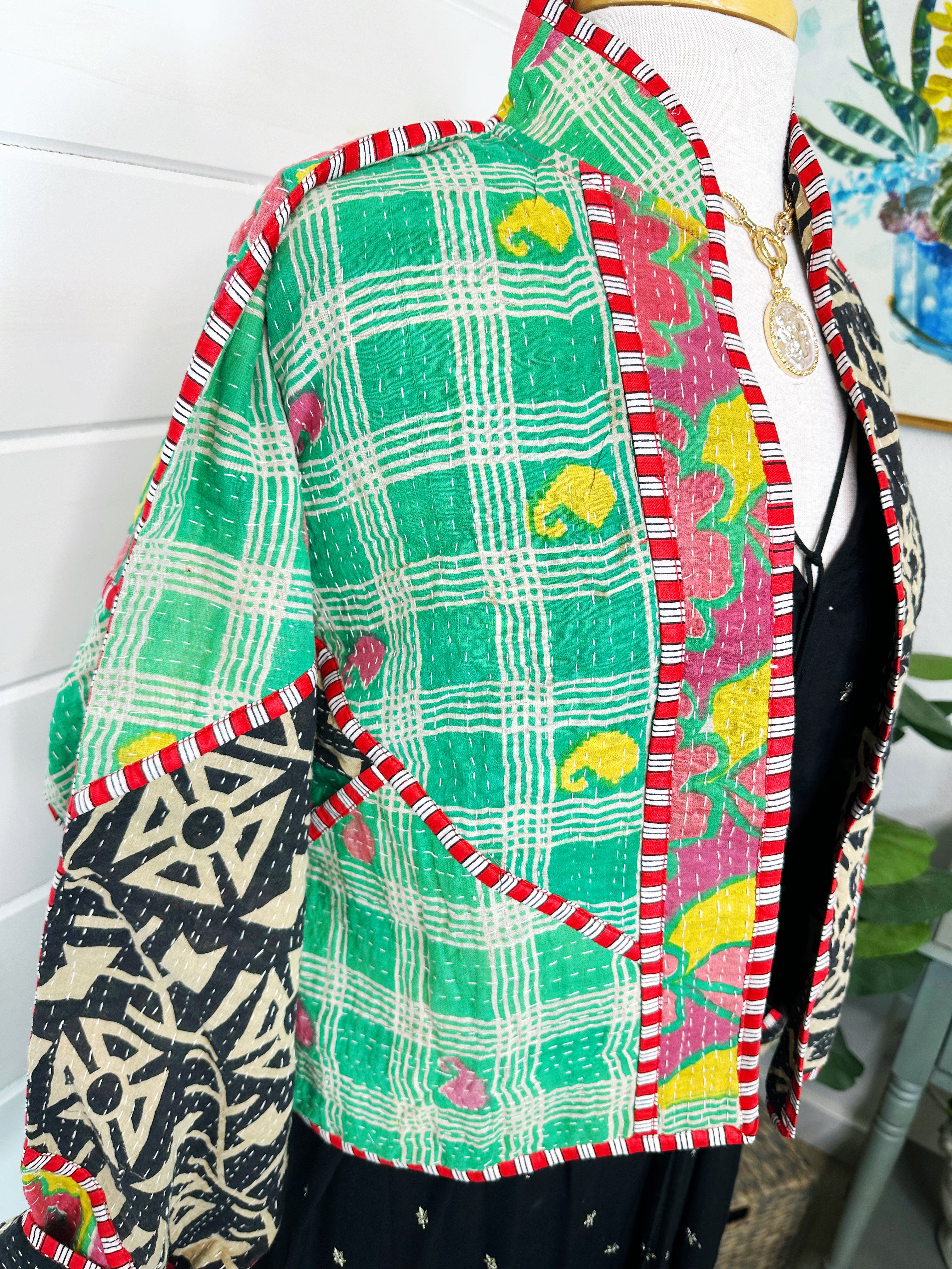 Boho Patchwork Kantha Jacket – Handmade Quilted & Reversible Blanket Coat