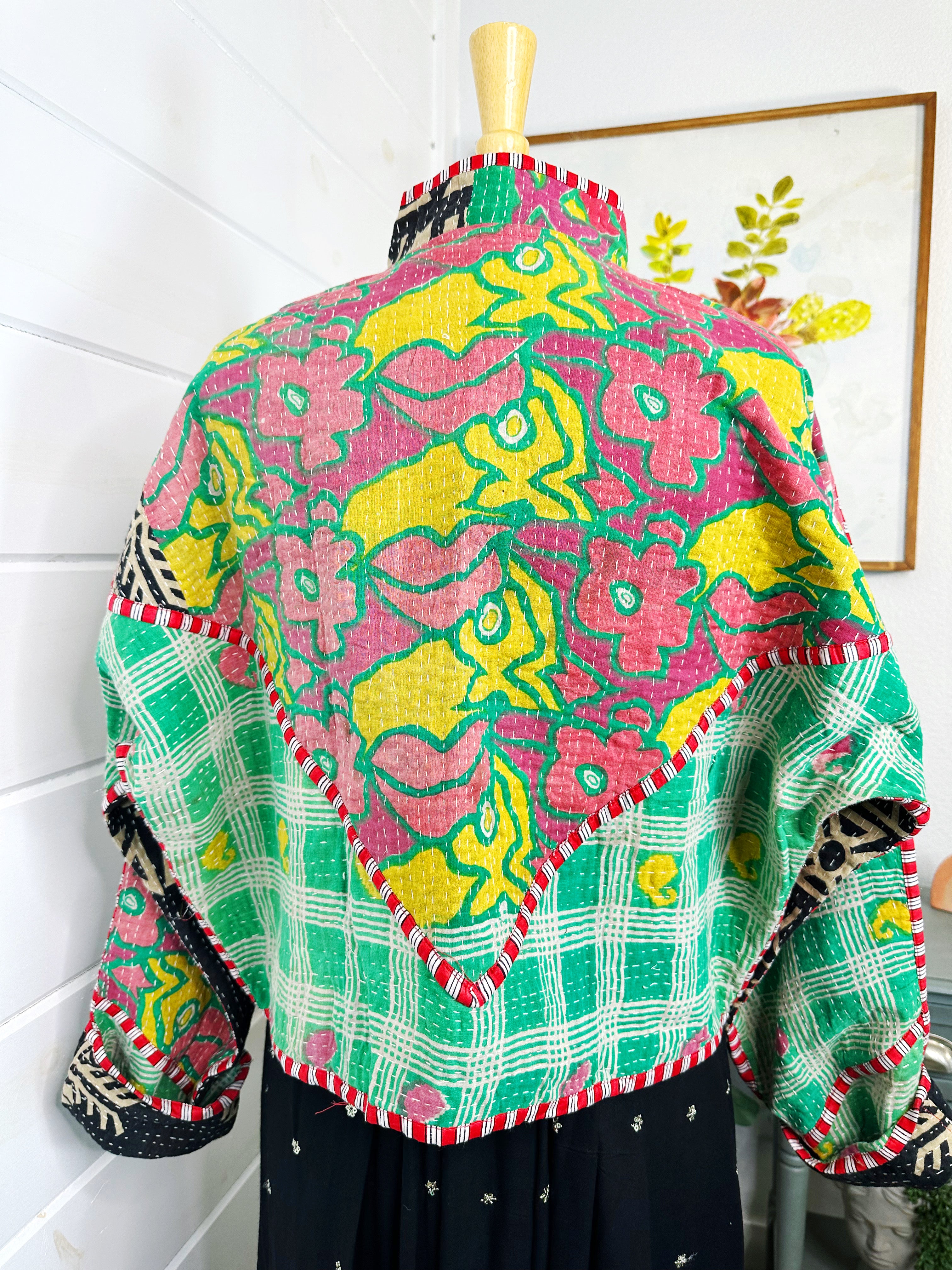 Boho Patchwork Kantha Jacket – Handmade Quilted & Reversible Blanket Coat