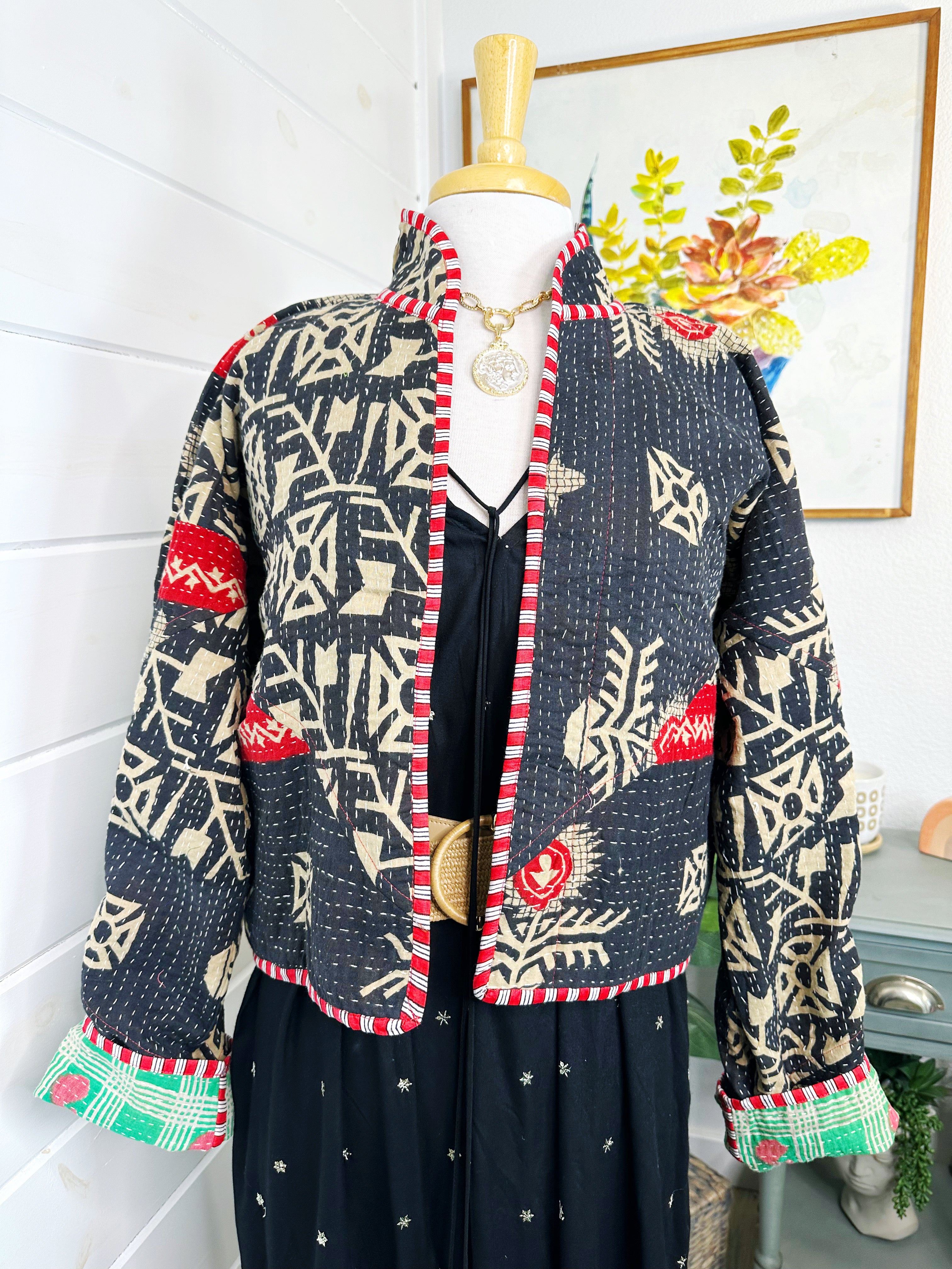 Boho Patchwork Kantha Jacket – Handmade Quilted & Reversible Blanket Coat