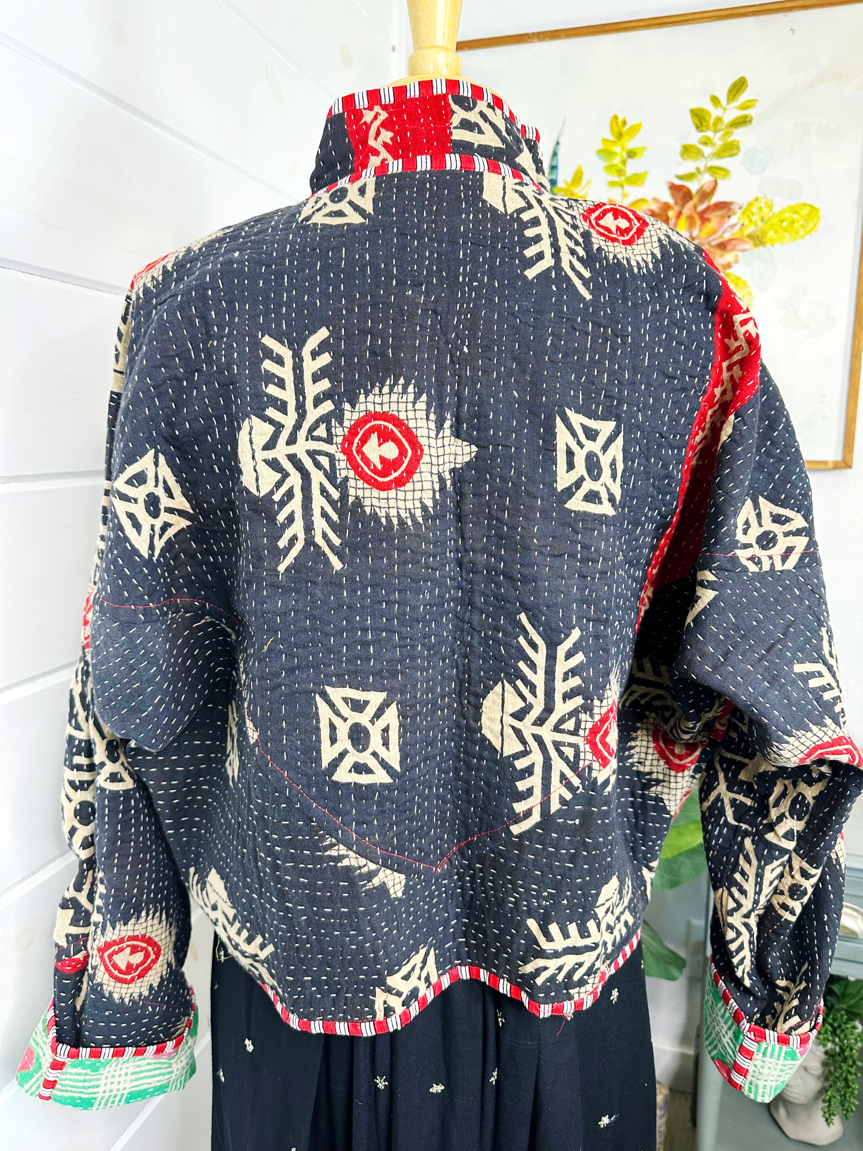 Boho Patchwork Kantha Jacket – Handmade Quilted & Reversible Blanket Coat