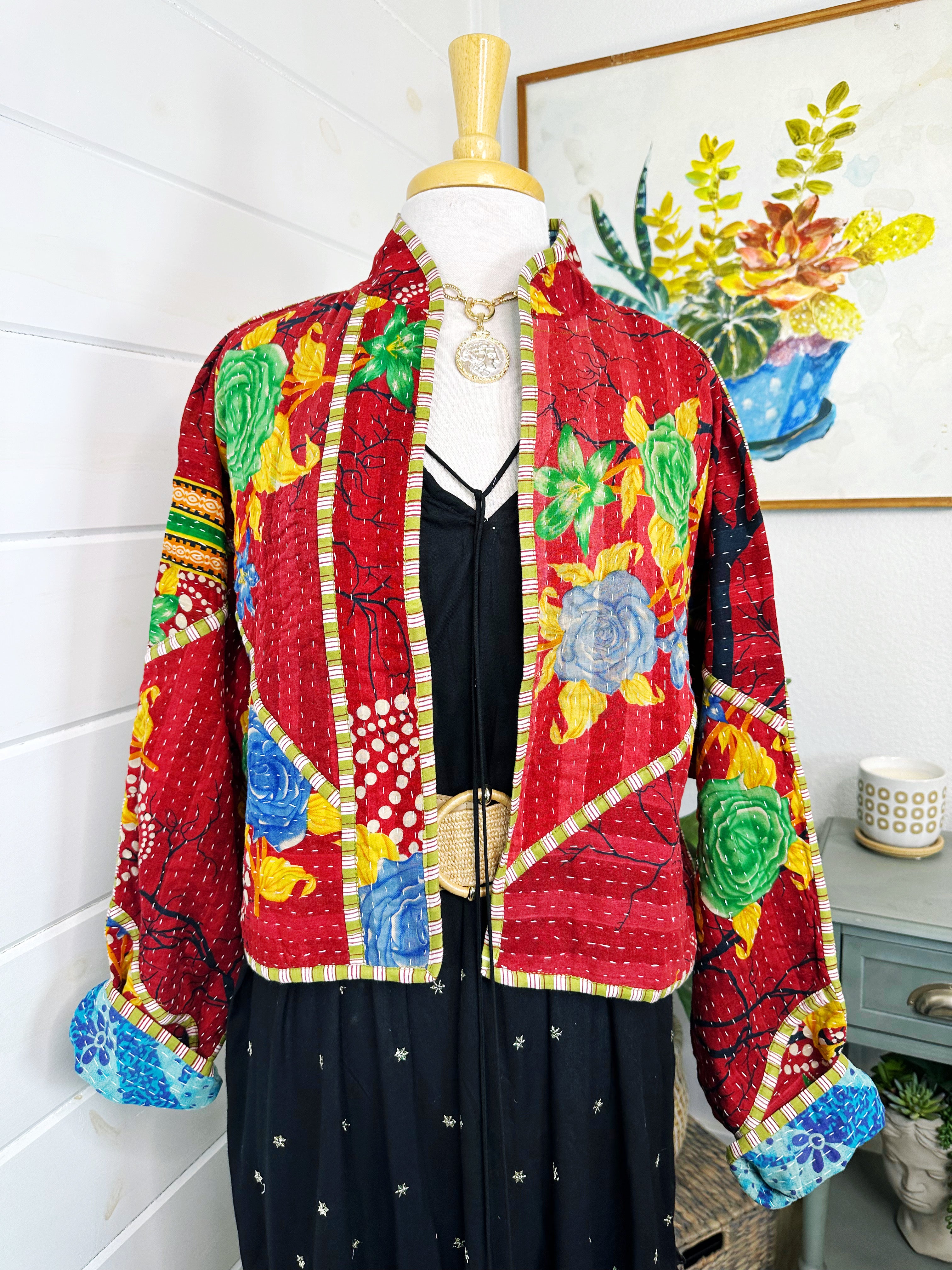 Boho Patchwork Kantha Jacket – Handmade Quilted & Reversible Blanket Coat