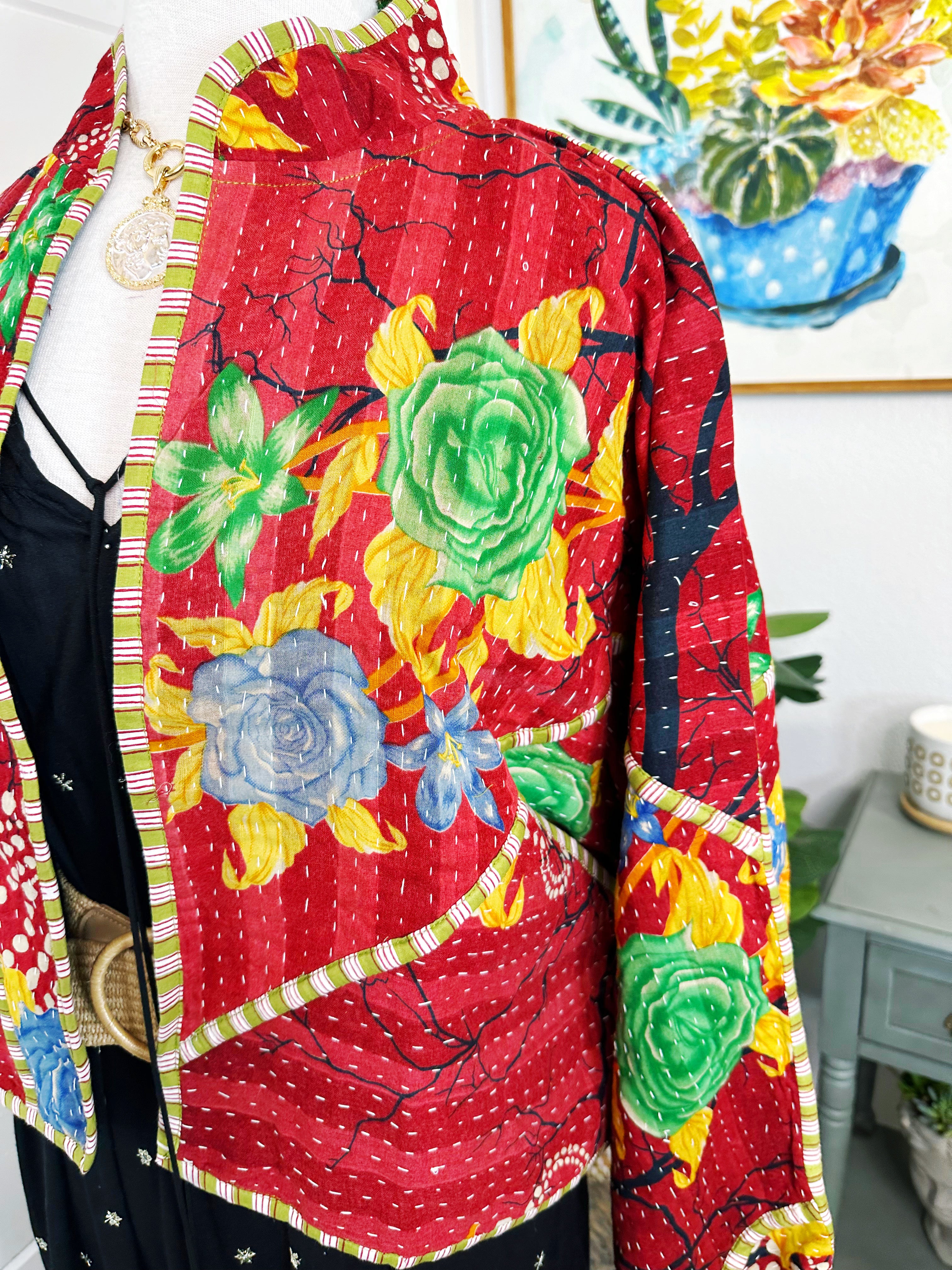 Boho Patchwork Kantha Jacket – Handmade Quilted & Reversible Blanket Coat