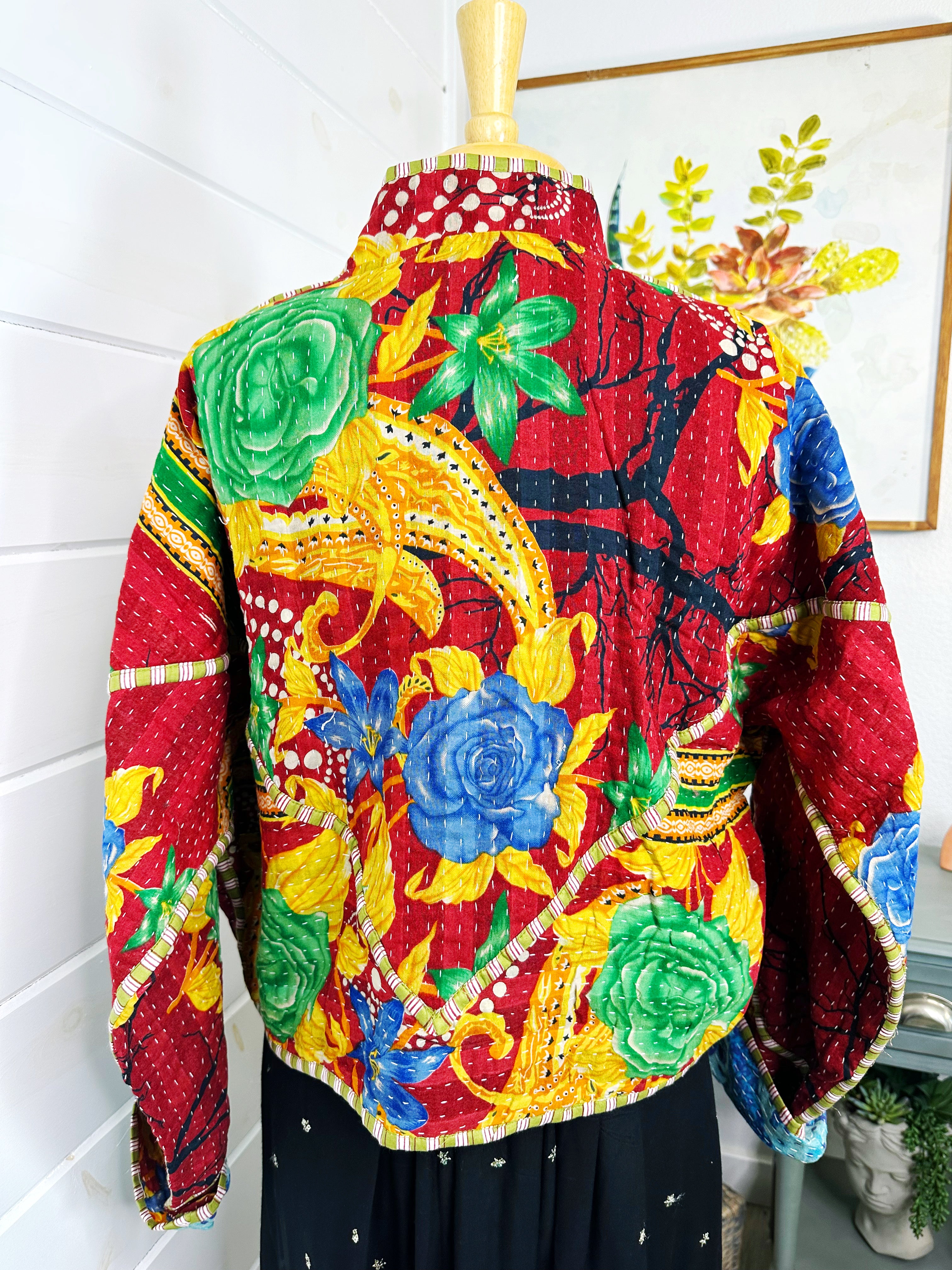 Boho Patchwork Kantha Jacket – Handmade Quilted & Reversible Blanket Coat