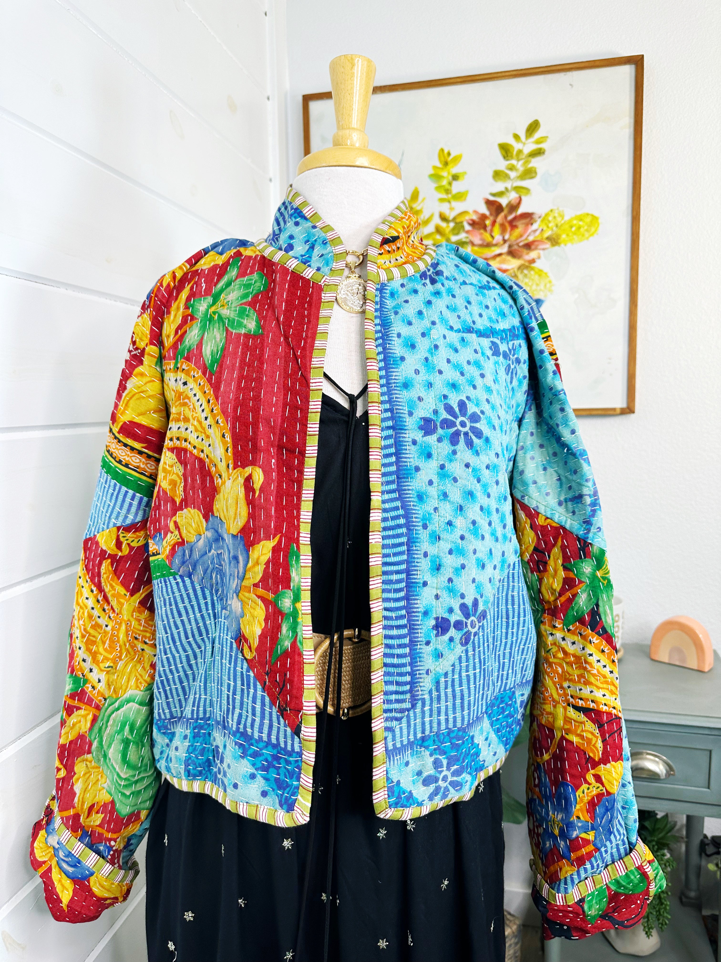 Boho Patchwork Kantha Jacket – Handmade Quilted & Reversible Blanket Coat