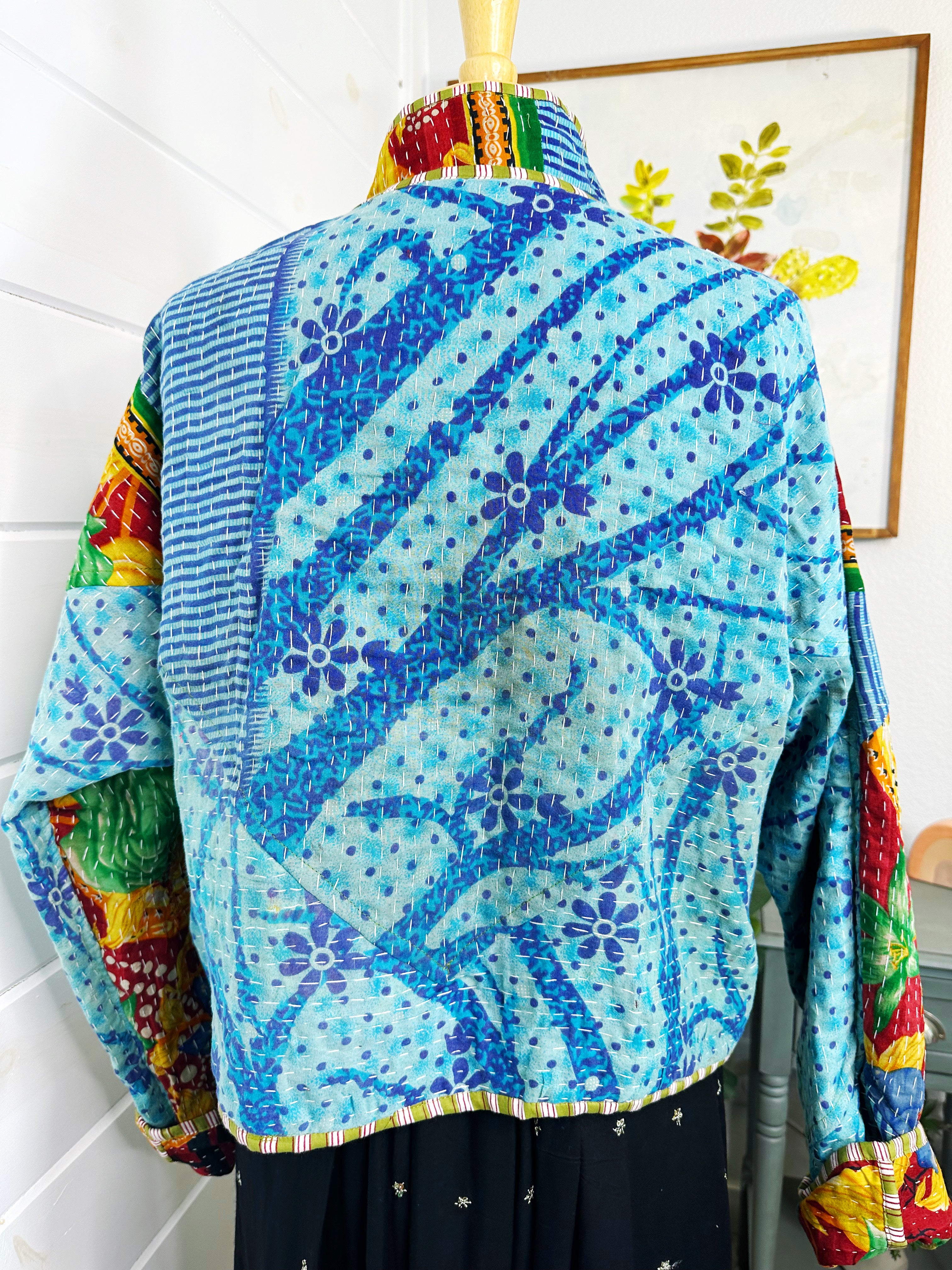 Boho Patchwork Kantha Jacket – Handmade Quilted & Reversible Blanket Coat