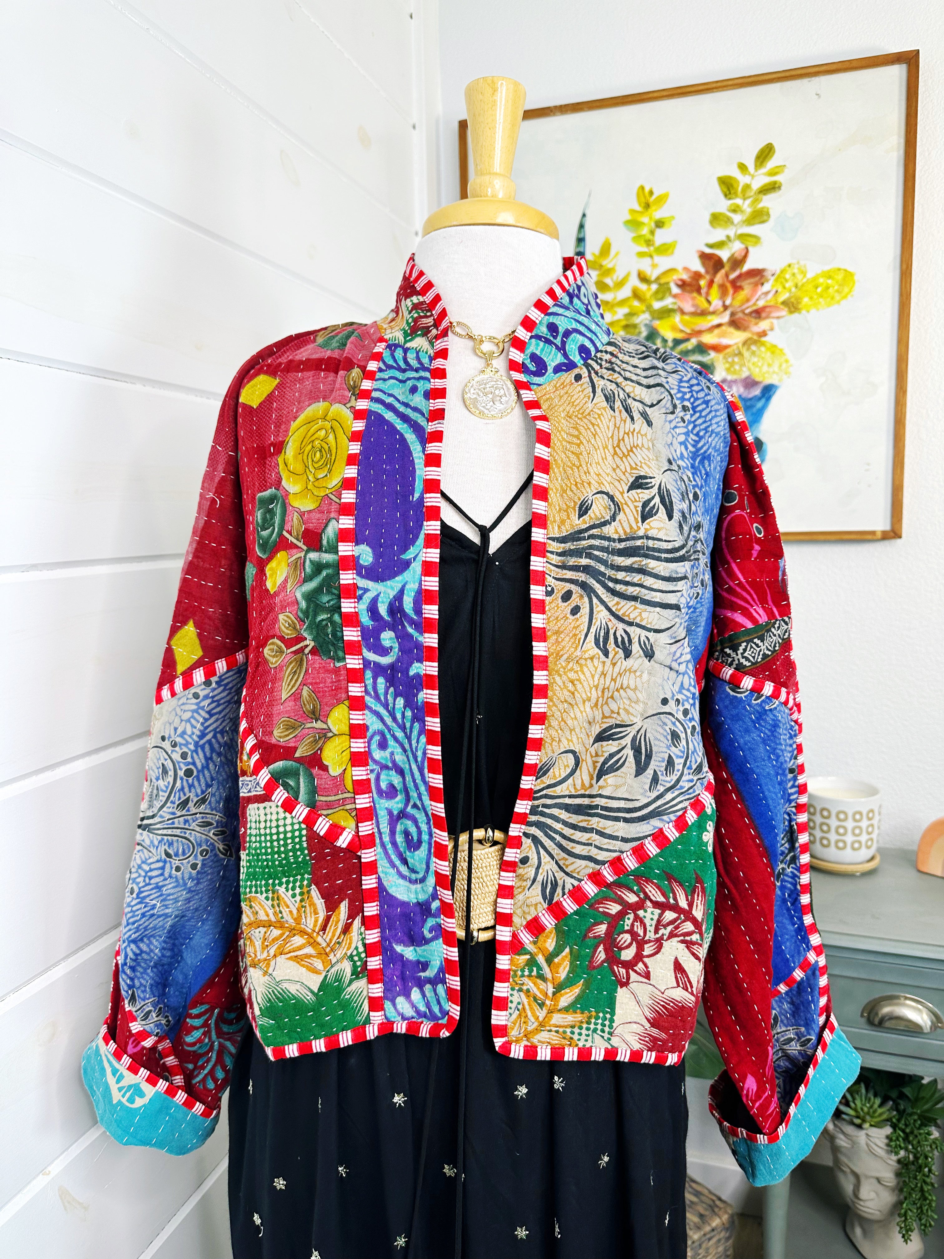 Boho Patchwork Kantha Jacket – Handmade Quilted & Reversible Blanket Coat