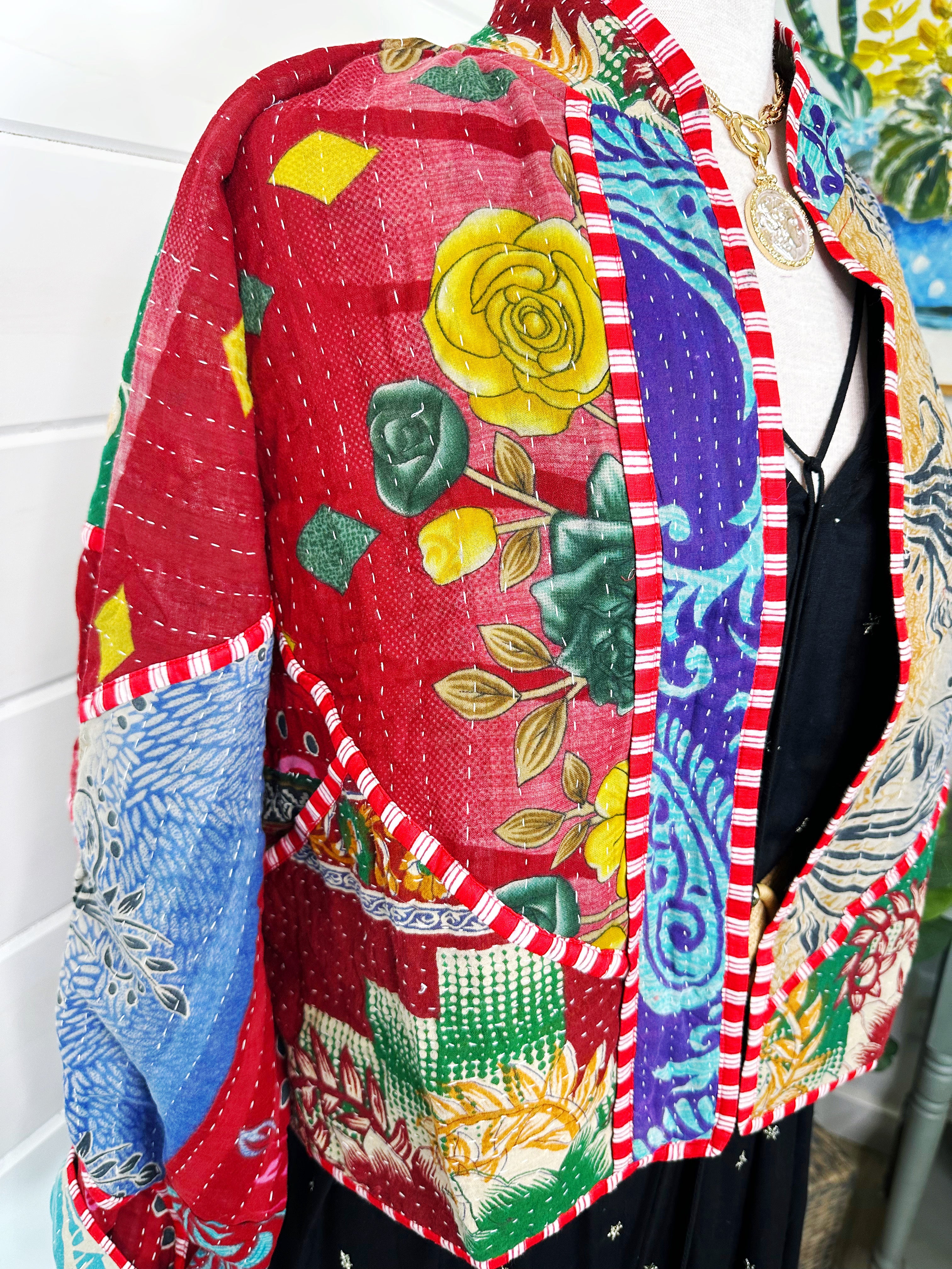 Boho Patchwork Kantha Jacket – Handmade Quilted & Reversible Blanket Coat