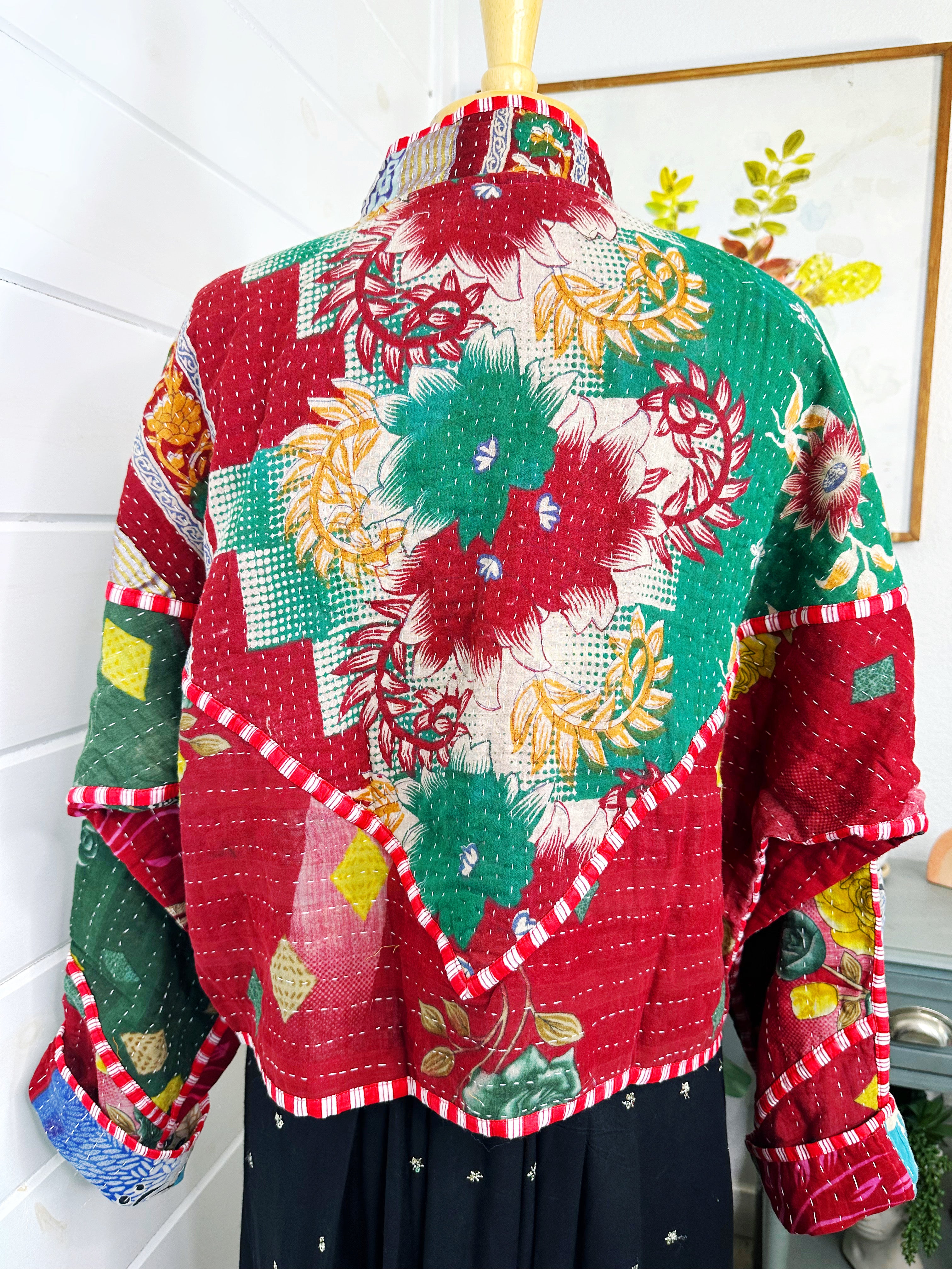 Boho Patchwork Kantha Jacket – Handmade Quilted & Reversible Blanket Coat
