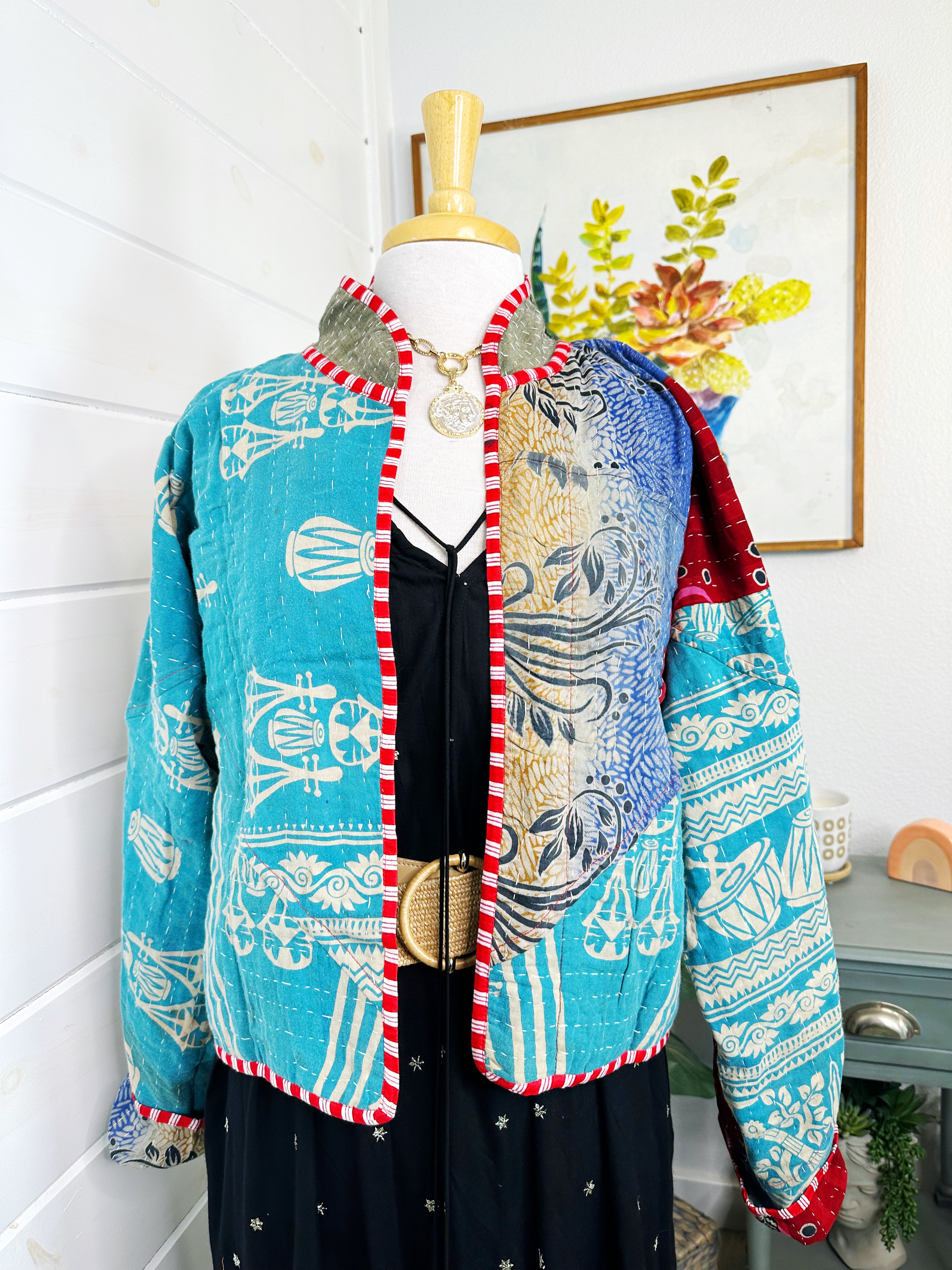 Boho Patchwork Kantha Jacket – Handmade Quilted & Reversible Blanket Coat