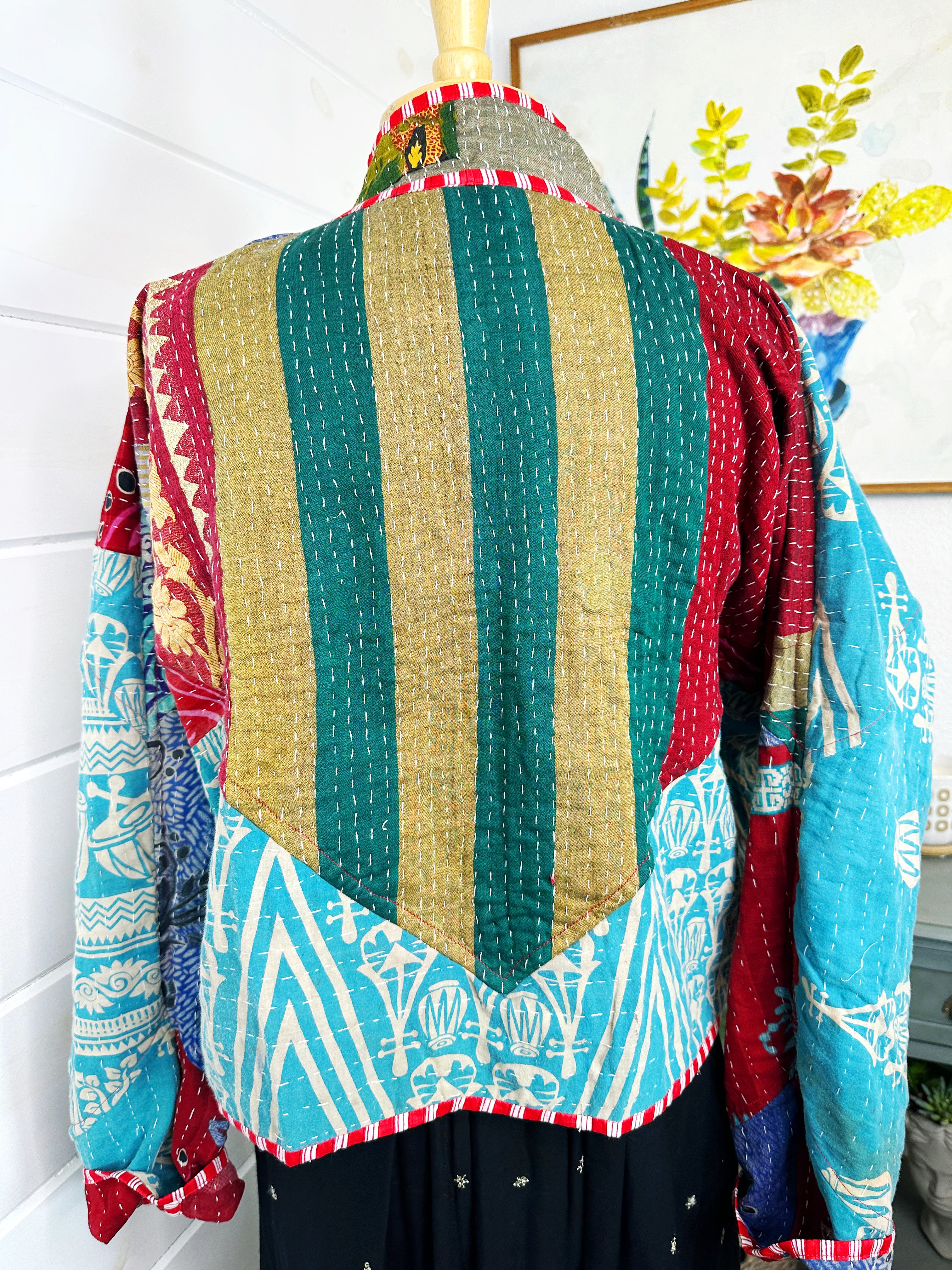 Boho Patchwork Kantha Jacket – Handmade Quilted & Reversible Blanket Coat