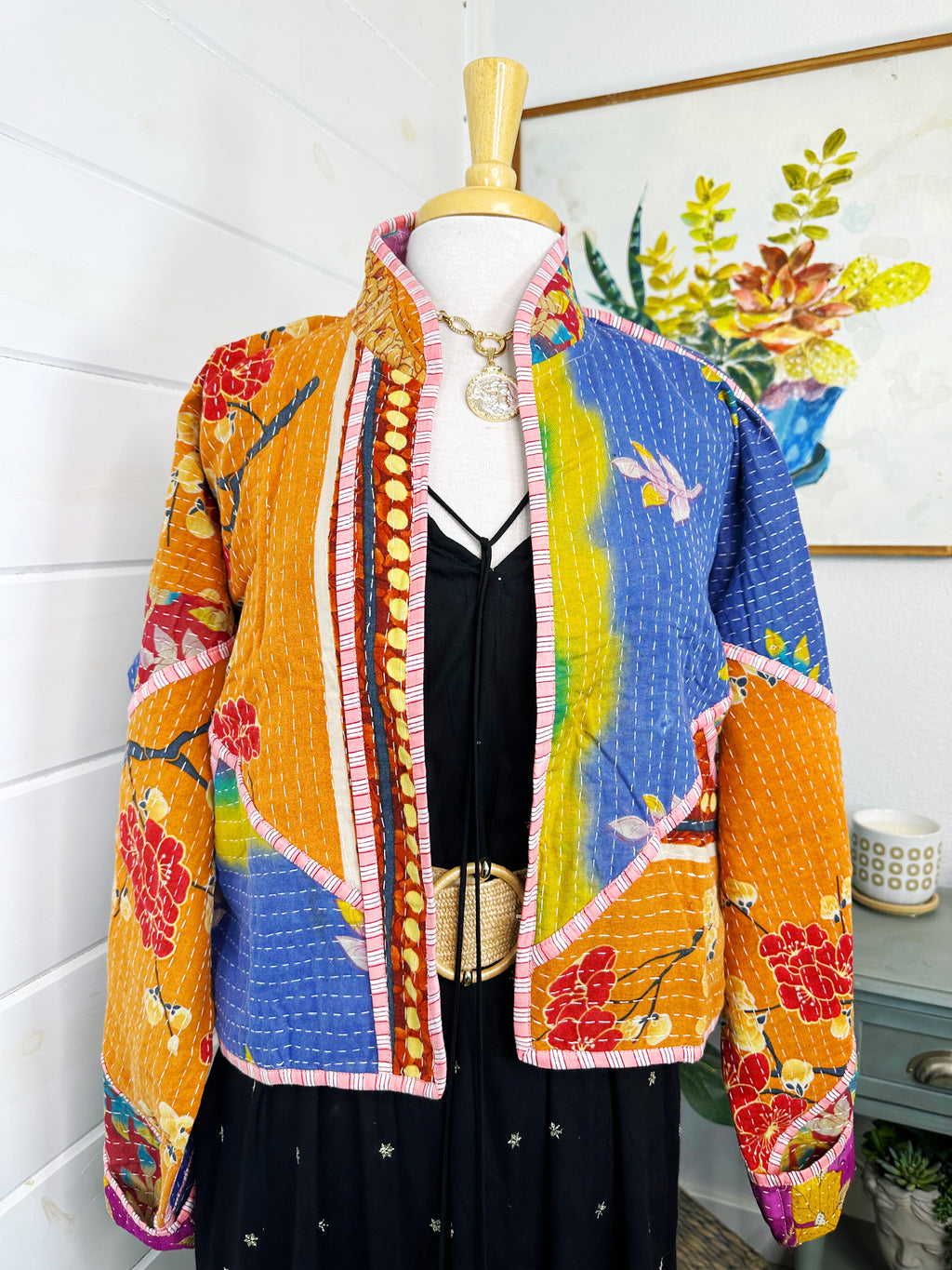Boho Patchwork Kantha Jacket – Handmade Quilted & Reversible Blanket Coat