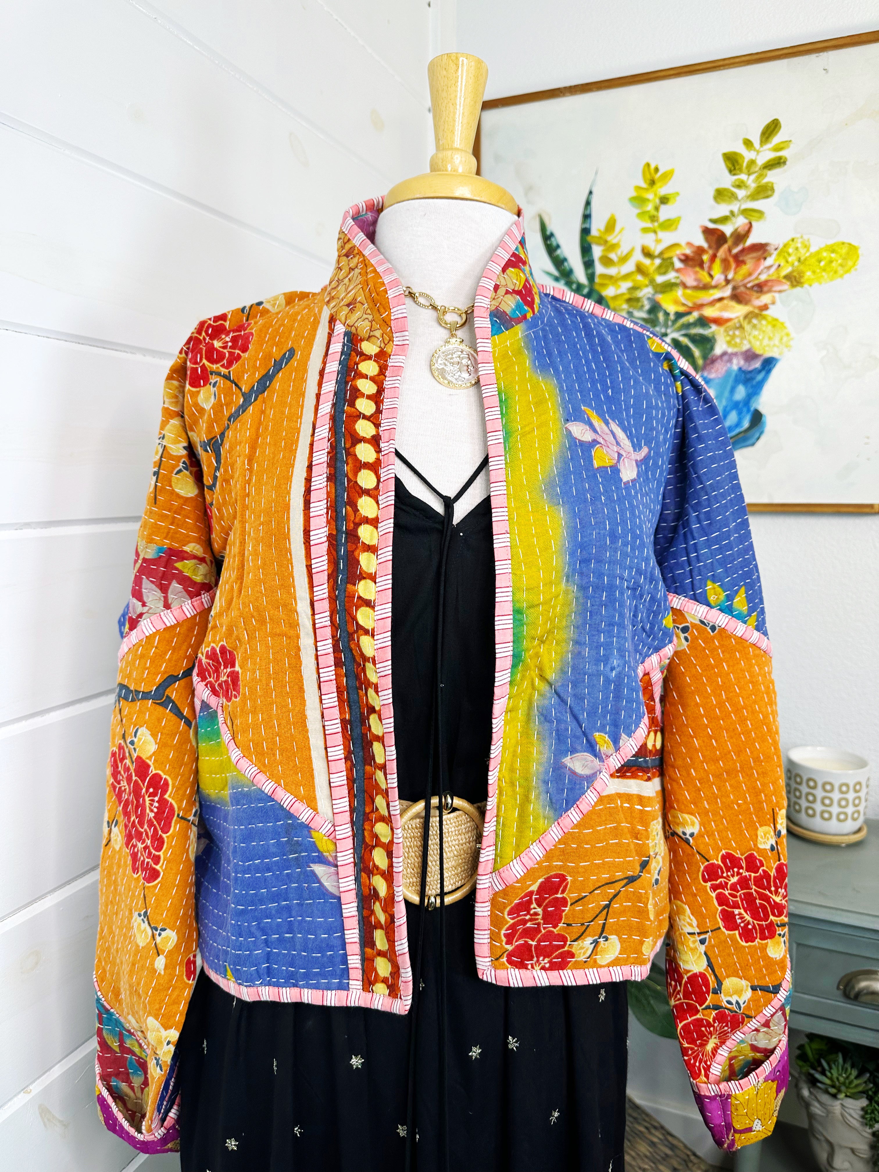 Boho Patchwork Kantha Jacket – Handmade Quilted & Reversible Blanket Coat