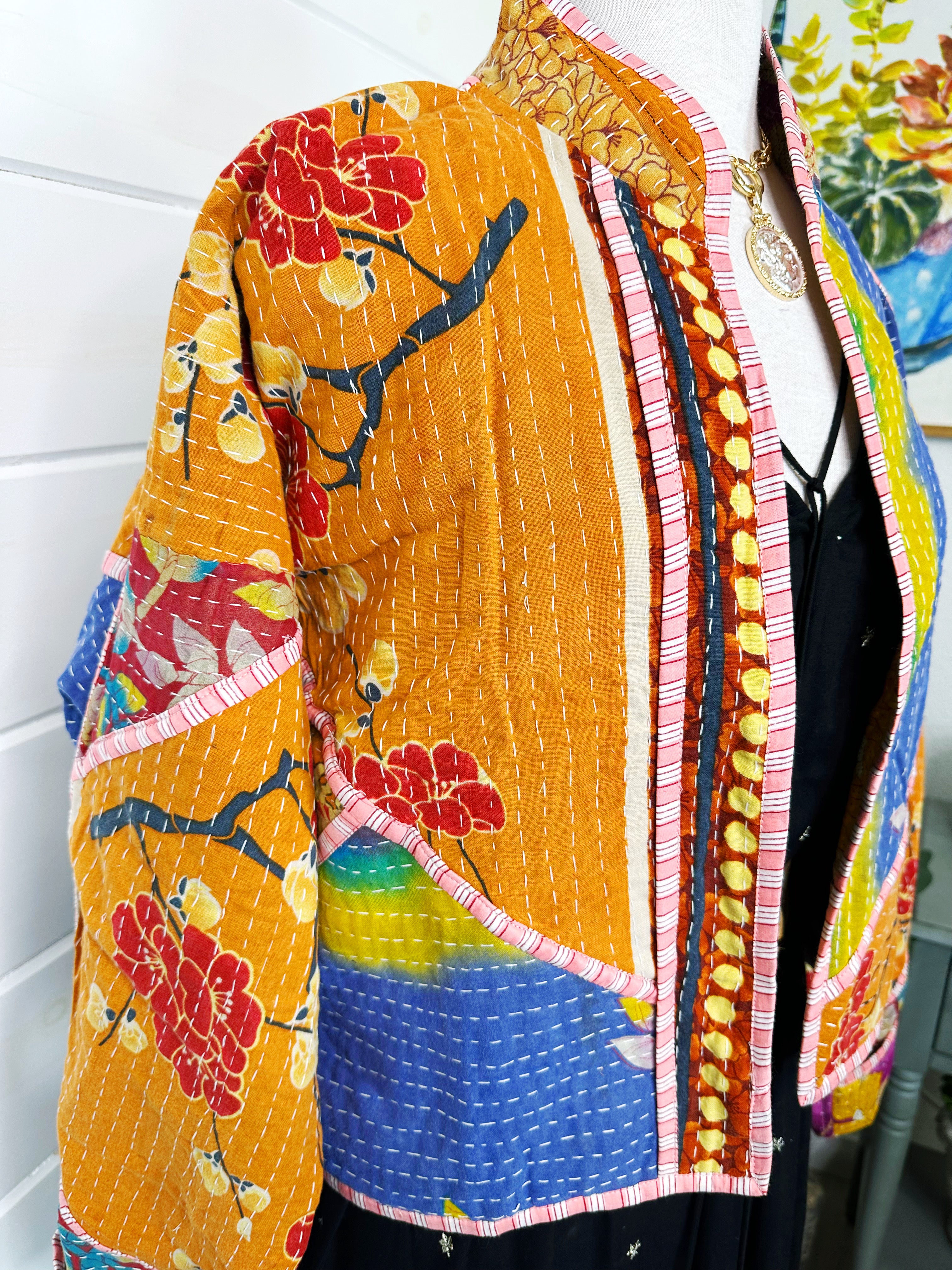 Boho Patchwork Kantha Jacket – Handmade Quilted & Reversible Blanket Coat