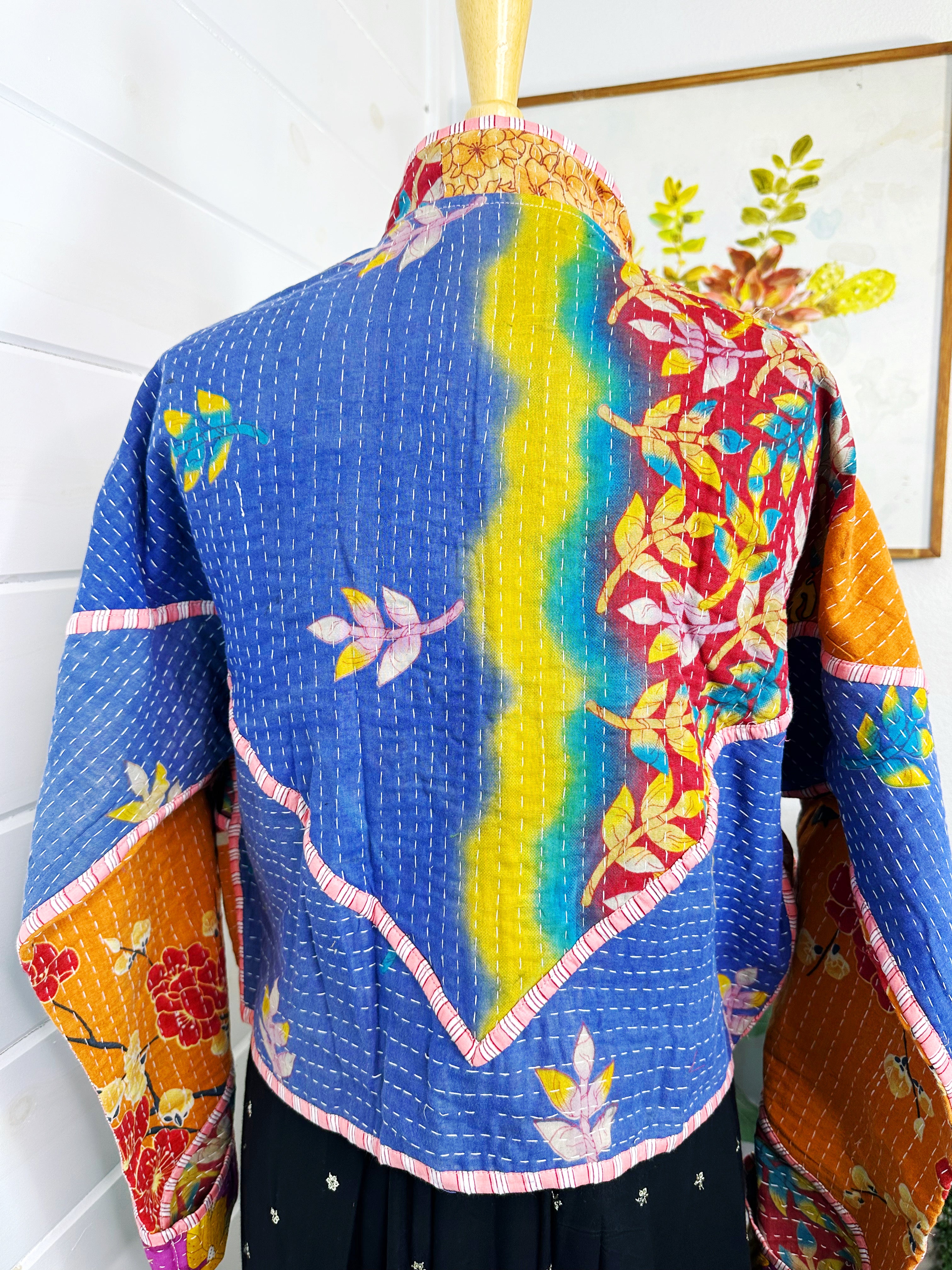 Boho Patchwork Kantha Jacket – Handmade Quilted & Reversible Blanket Coat