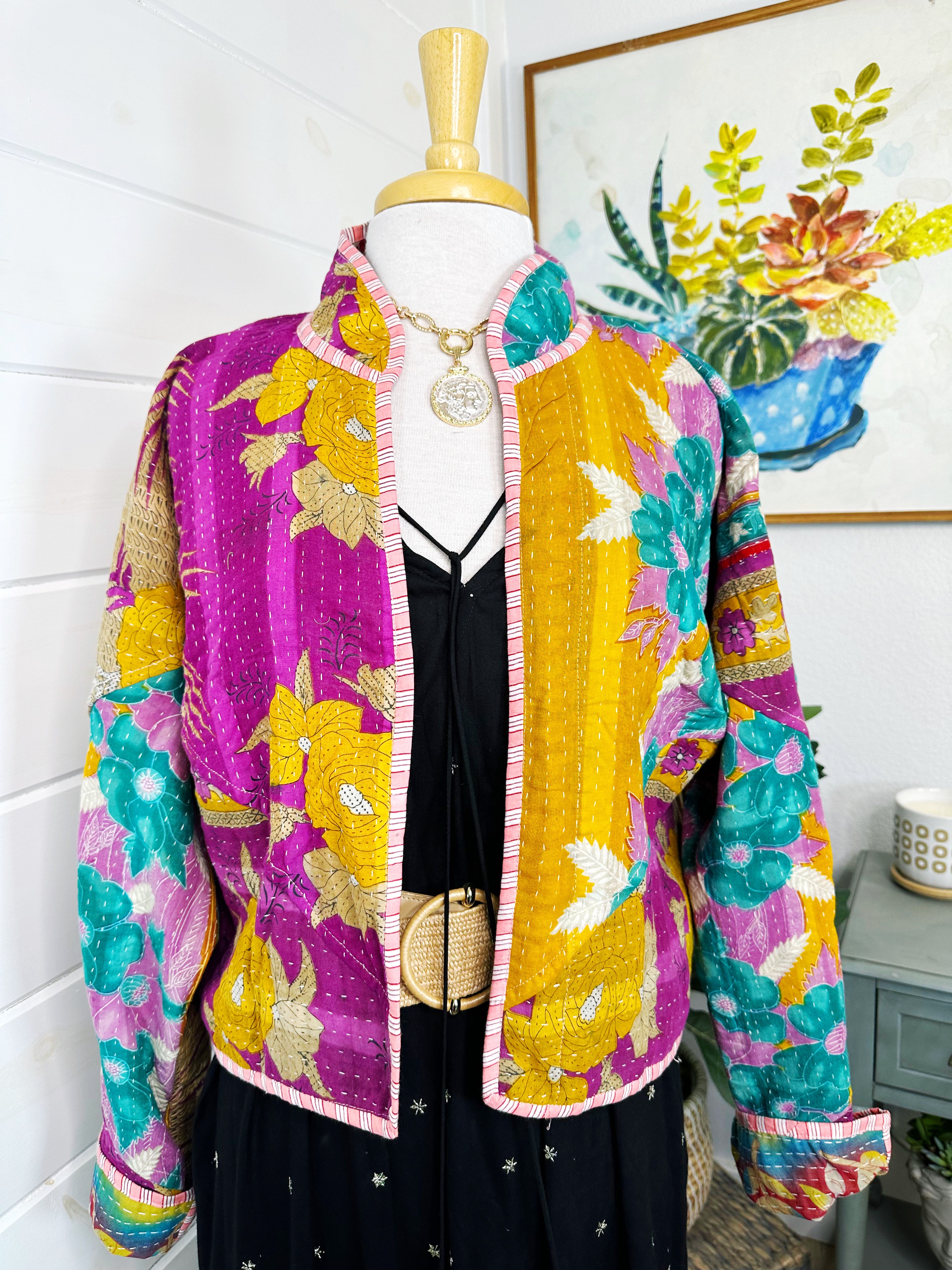 Boho Patchwork Kantha Jacket – Handmade Quilted & Reversible Blanket Coat