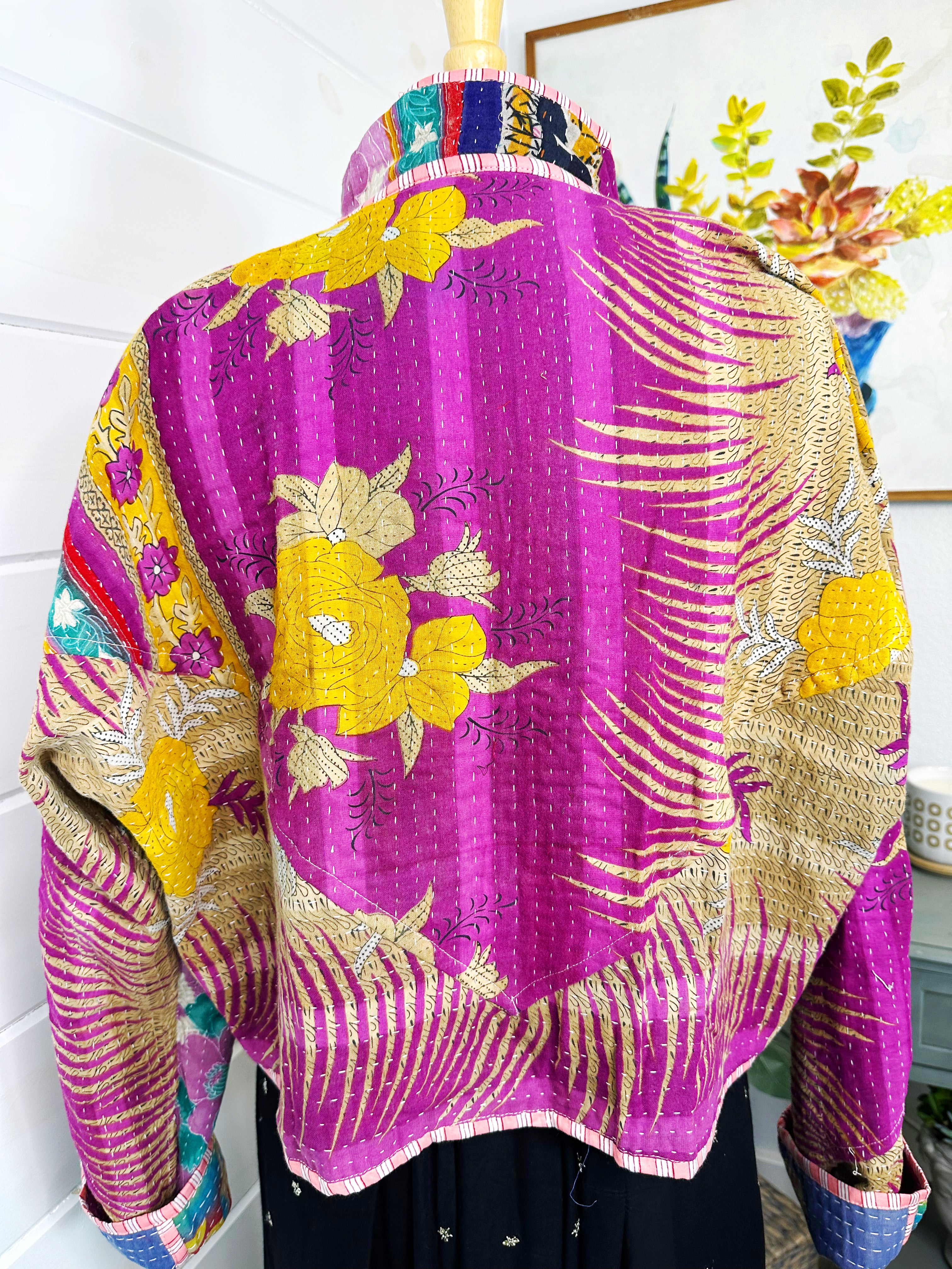 Boho Patchwork Kantha Jacket – Handmade Quilted & Reversible Blanket Coat