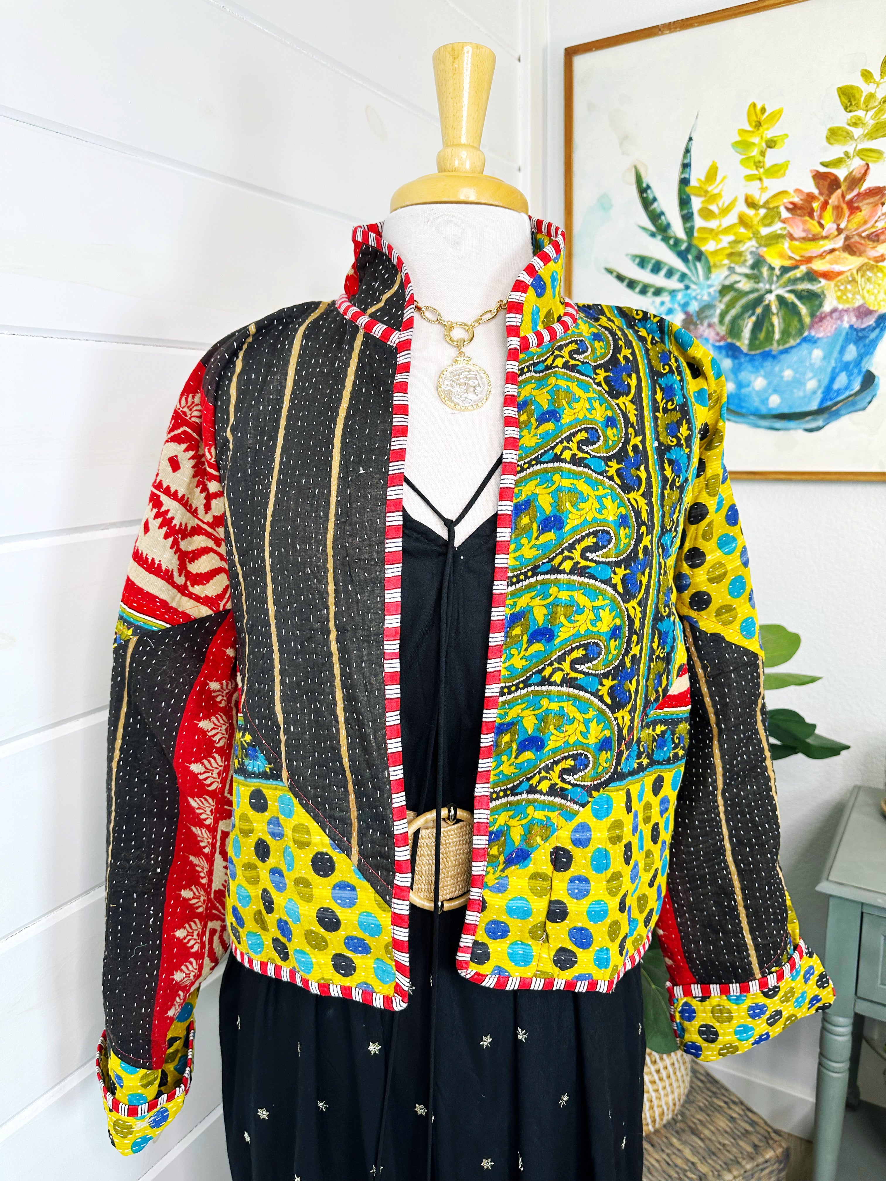 Boho Patchwork Kantha Jacket – Handmade Quilted & Reversible Blanket Coat