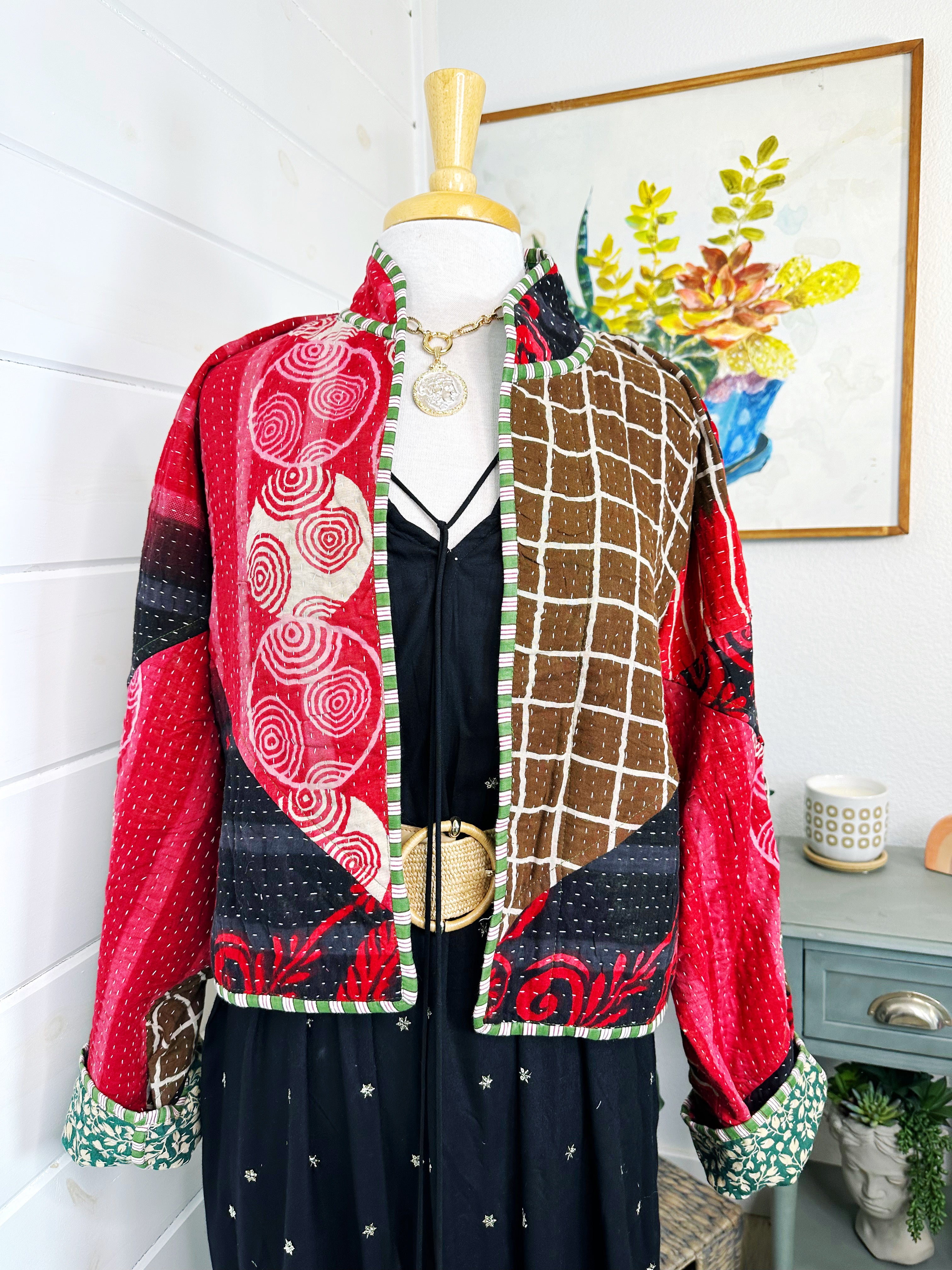 Boho Patchwork Kantha Jacket – Handmade Quilted & Reversible Blanket Coat