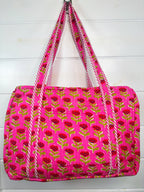 Hot Pink and Red Floral Print Quilted Weekender Overnight Bag