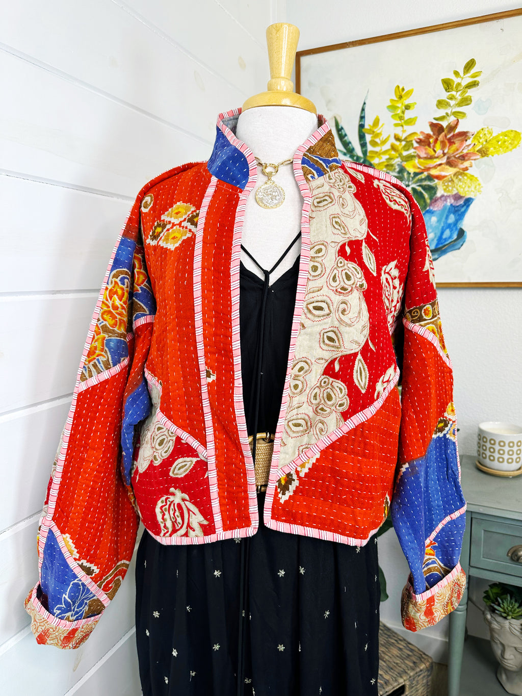 Boho Patchwork Kantha Jacket – Handmade Quilted & Reversible Blanket Coat