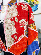 Boho Patchwork Kantha Jacket – Handmade Quilted & Reversible Blanket Coat