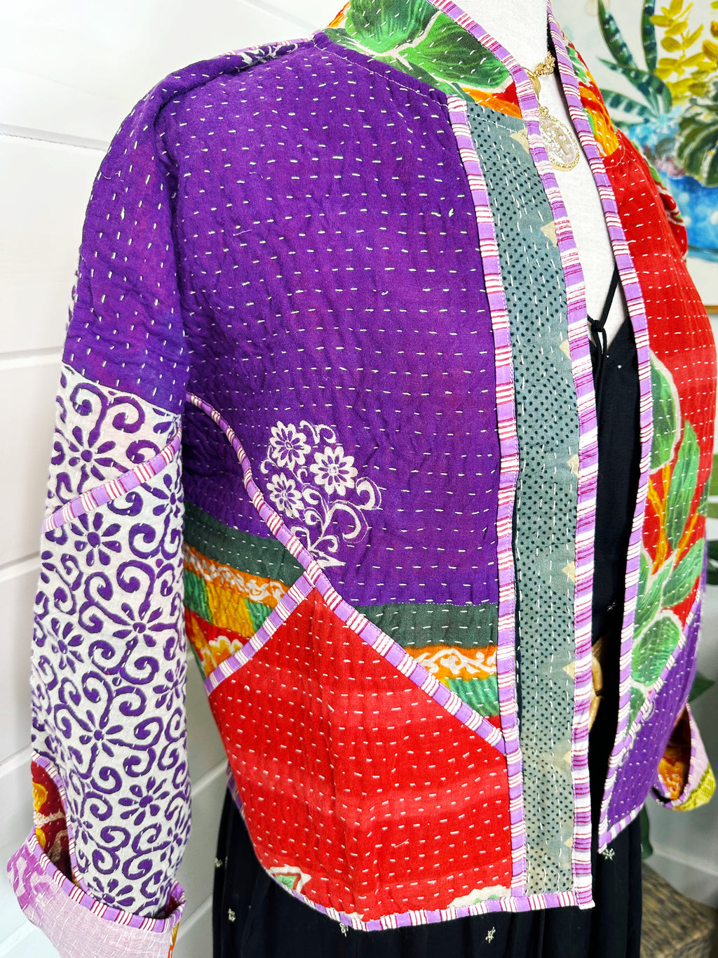 Boho Patchwork Kantha Jacket – Handmade Quilted & Reversible Blanket Coat