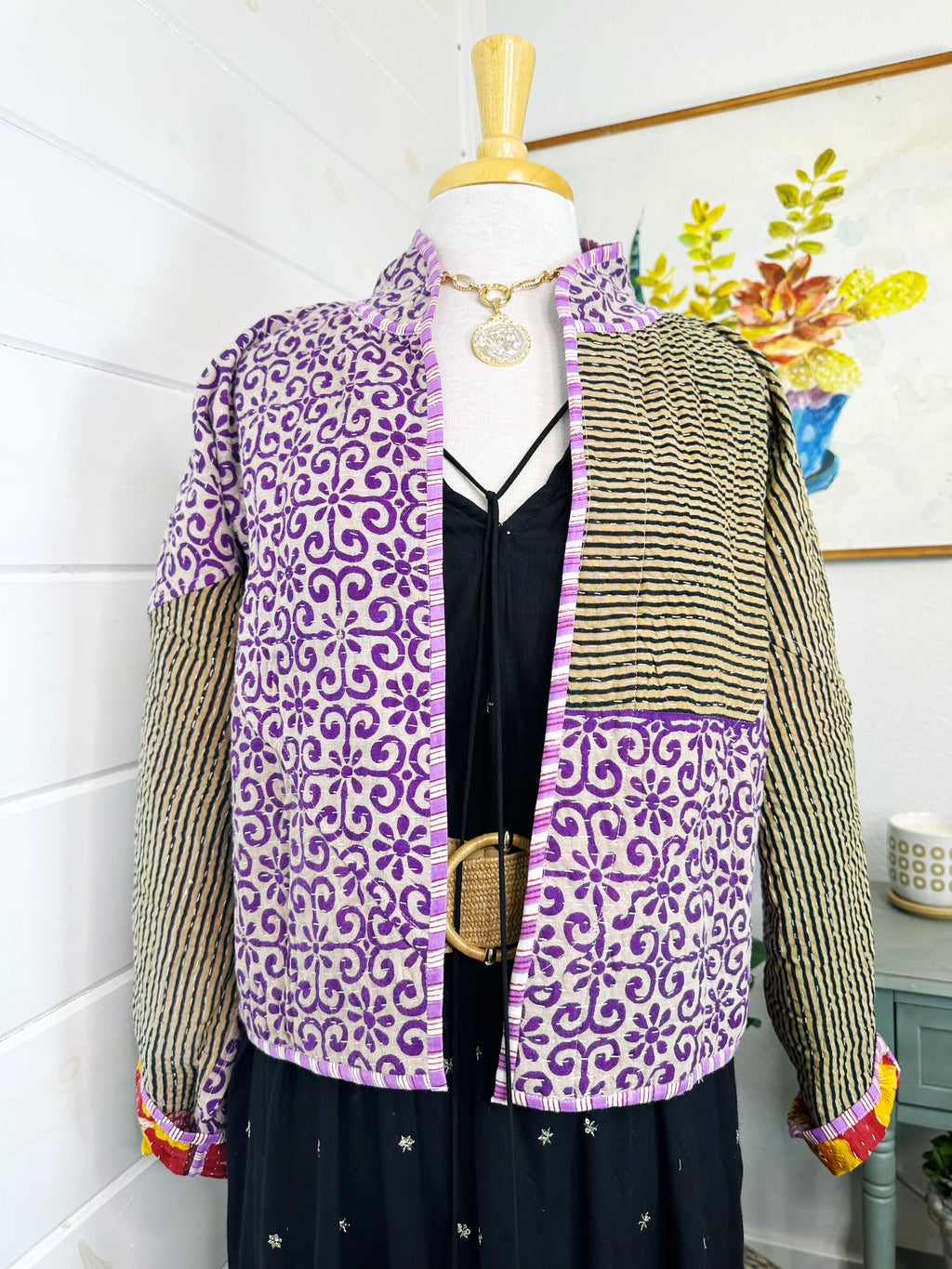 Boho Patchwork Kantha Jacket – Handmade Quilted & Reversible Blanket Coat