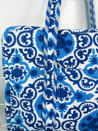 Blue and White Medallion Print Quilted Weekender Overnight Bag