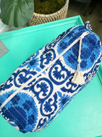 Blue and White Medallion Print Quilted Makeup Cosmetics Toiletry Bag